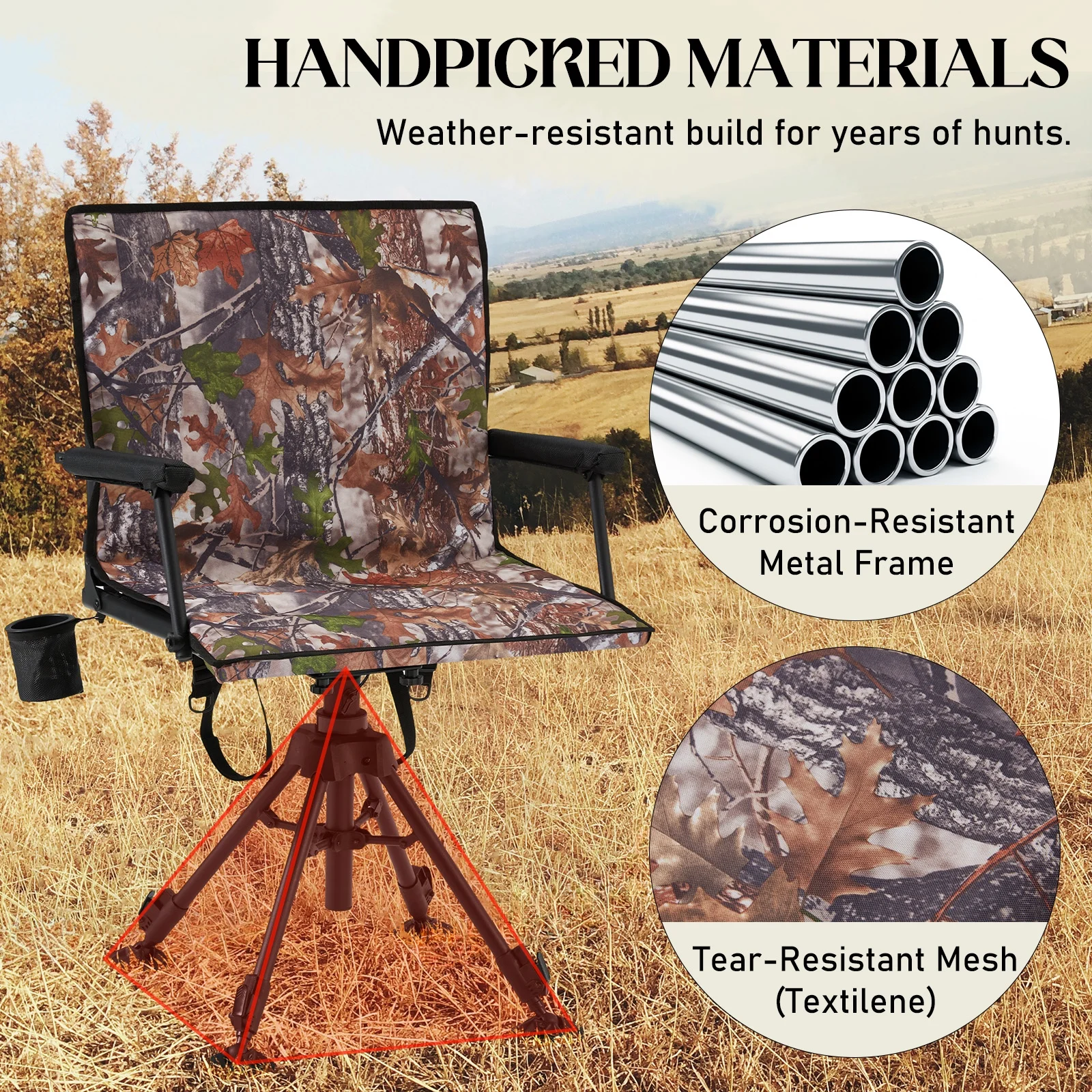 Danrelax 360�� Silent Camo Hunting Blind Chair, Armrests, Side Pouch, Telescopic Legs - Image 6