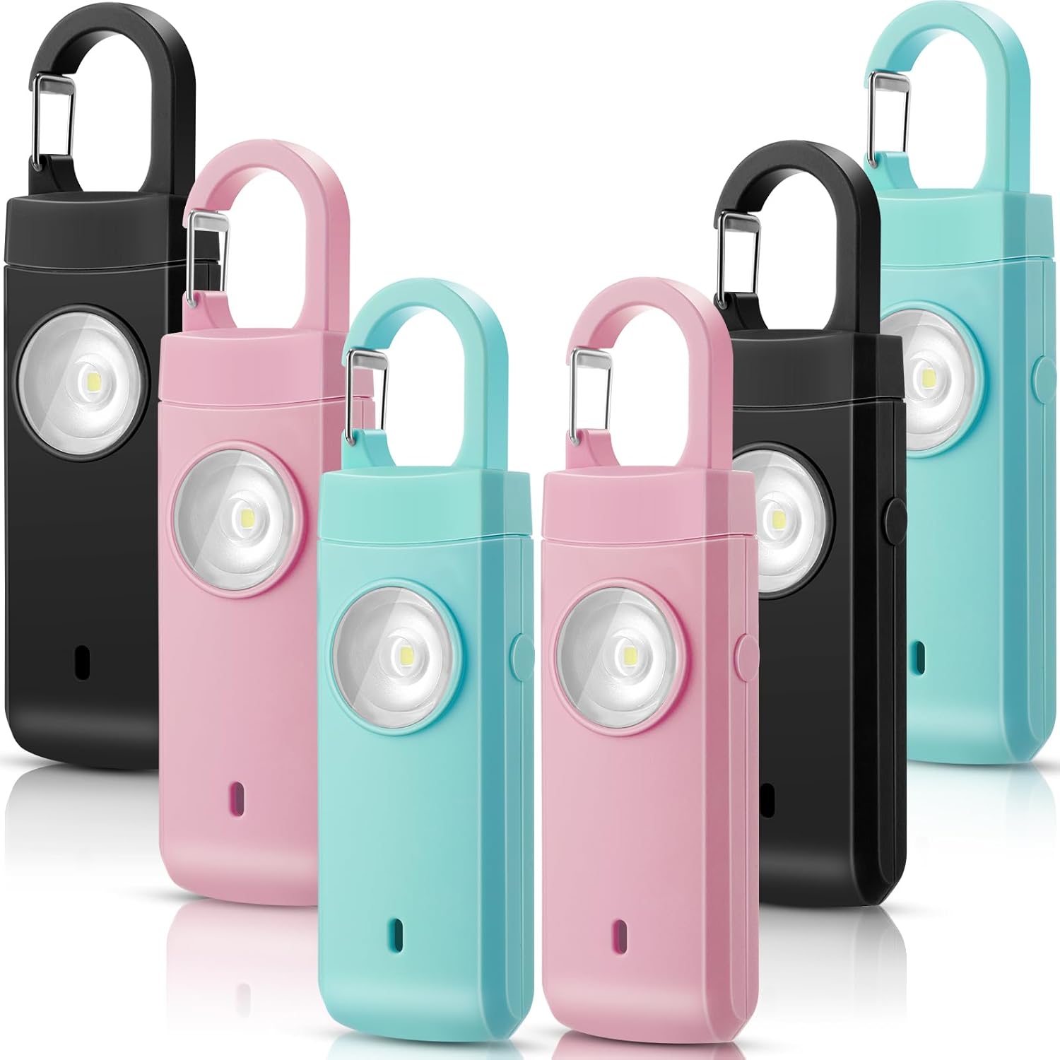 Tellegloww 6 Pcs Rechargeable Personal Safety Alarm for Women, 130db Personal Alarm Protection Keychains Loud Siren with LED Self Defense Keychain for Senior Mom Gift(Black,Pink,Blue,Snap)