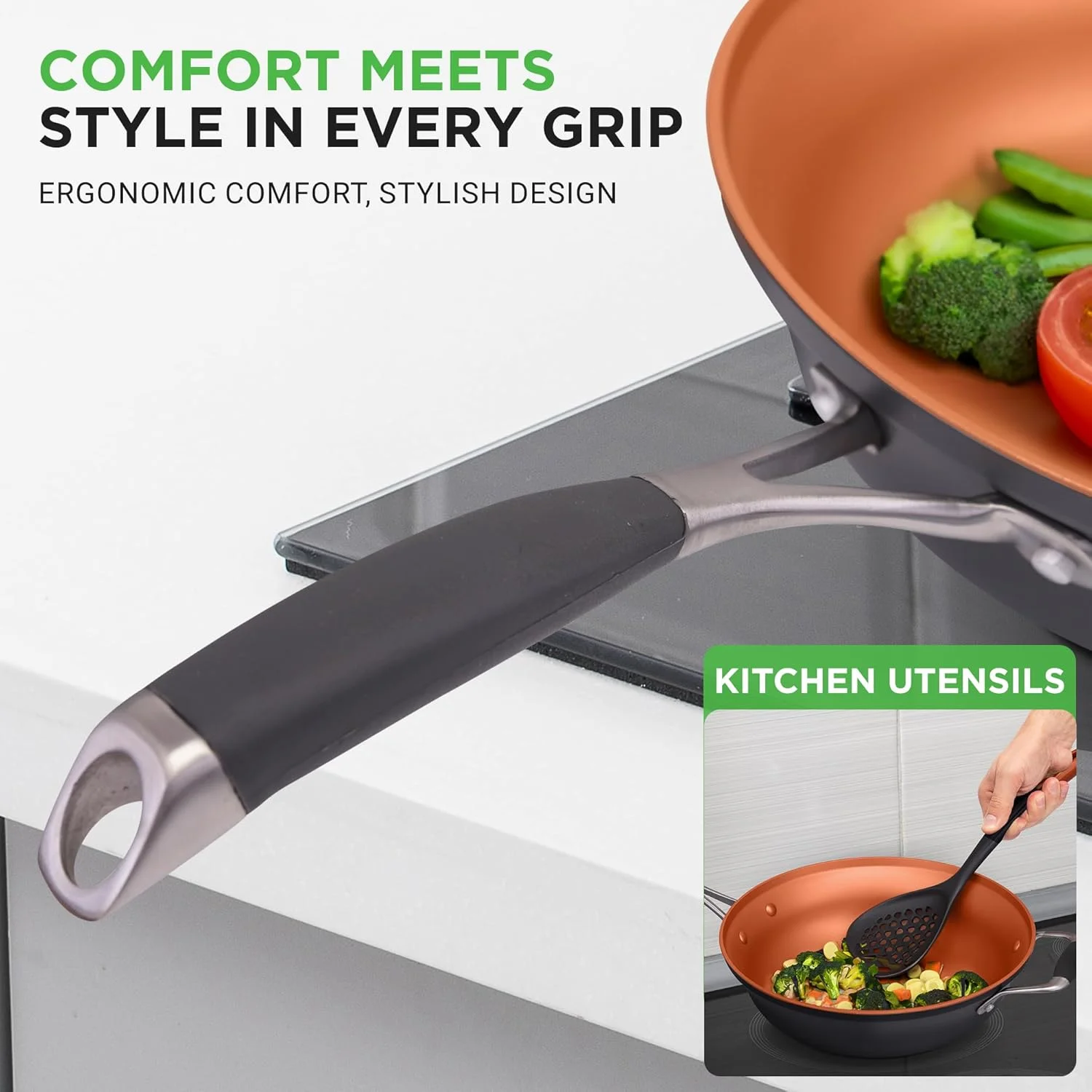 54-Piece Kitchen Cookware Set �C Complete Non-Stick Ceramic Pots and Pans Set with Utensils, Bakeware, and Knife Set, Gas, Electric & Induction Compatible, Blush Pink Kitchen Essentials - Image 13