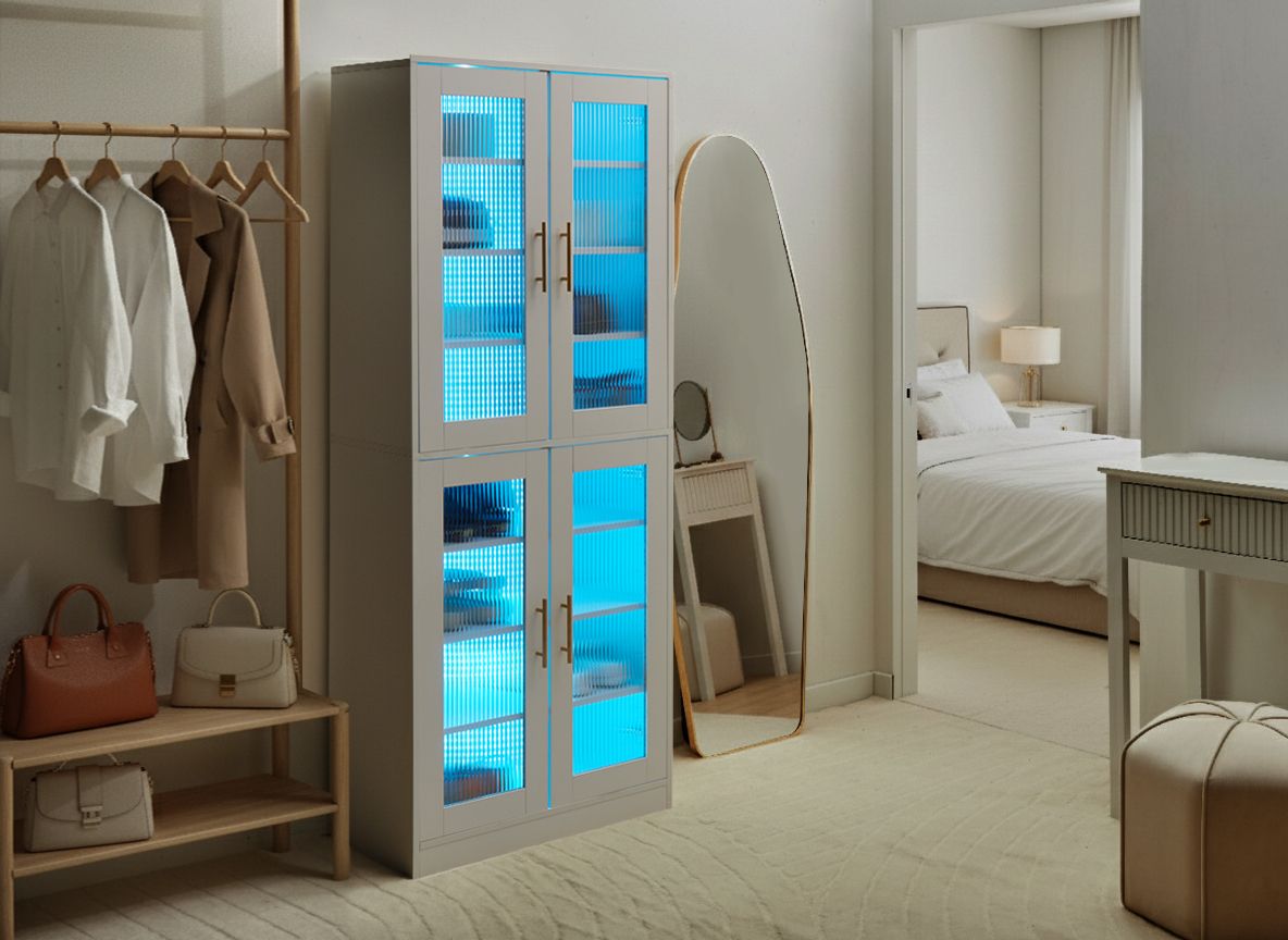 Shoe Storage Cabinet GRIFFITH with LED Lights White