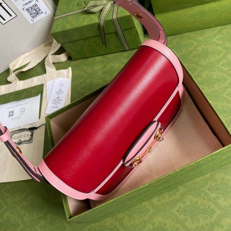 Replica Gucci Horsebit 1955 Small Shoulder Bag 602204 Red And Pink Leather1:1High-quality replica