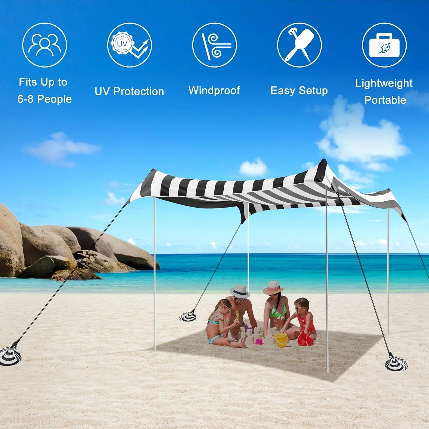 Beach Tent, UPF 50+ Beach Canopy Sun Shade, Portable 10×10 FT Large Pop-Up Beach Tent Sun Shelter with Sand Anchors, Ground Pegs, Easy Setup for Beach, Camping, Park, and Backyard Fun - Image 27