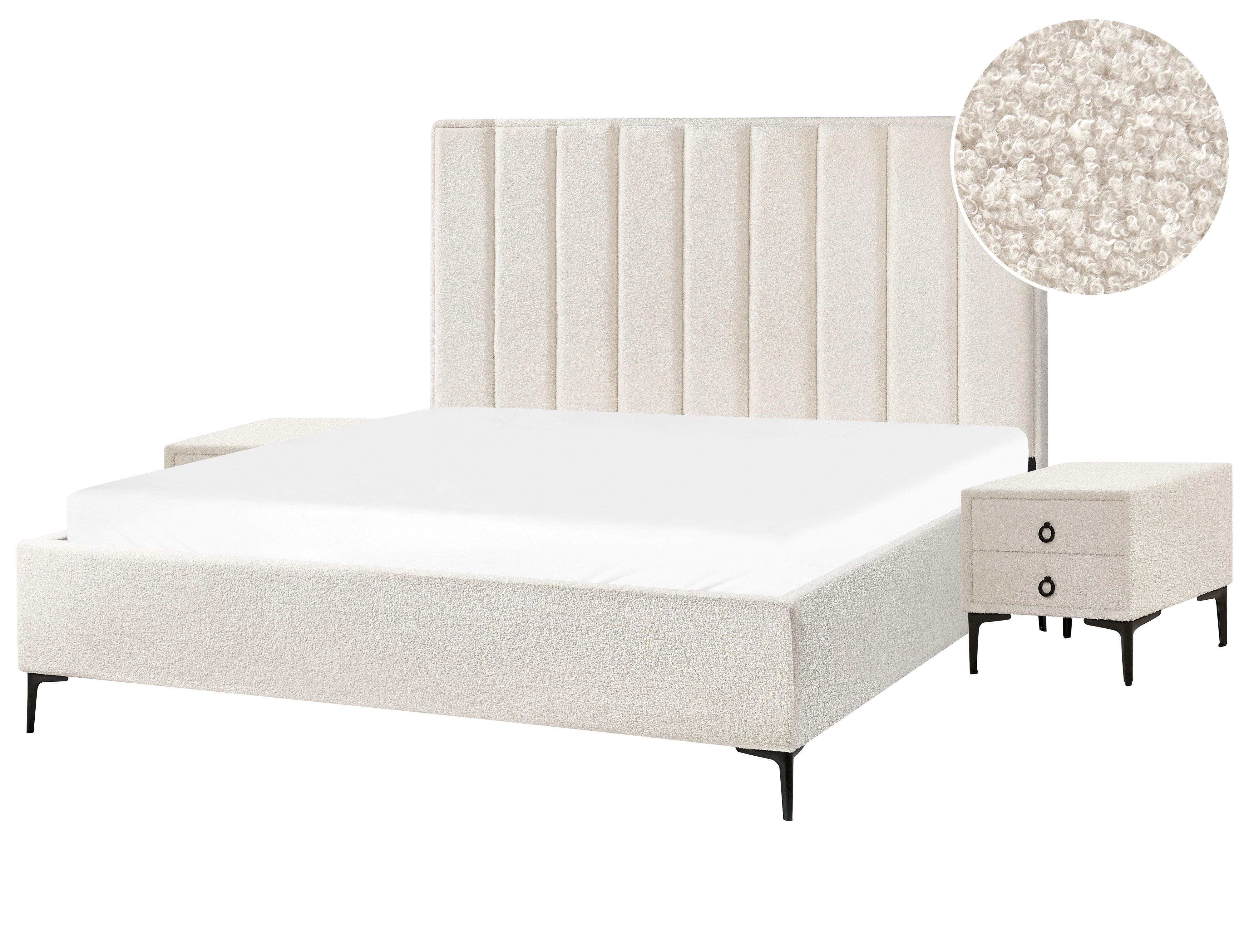 Bedroom Set Boucle SEZANNE 180 x 200 cm (EU Super King) Off-White