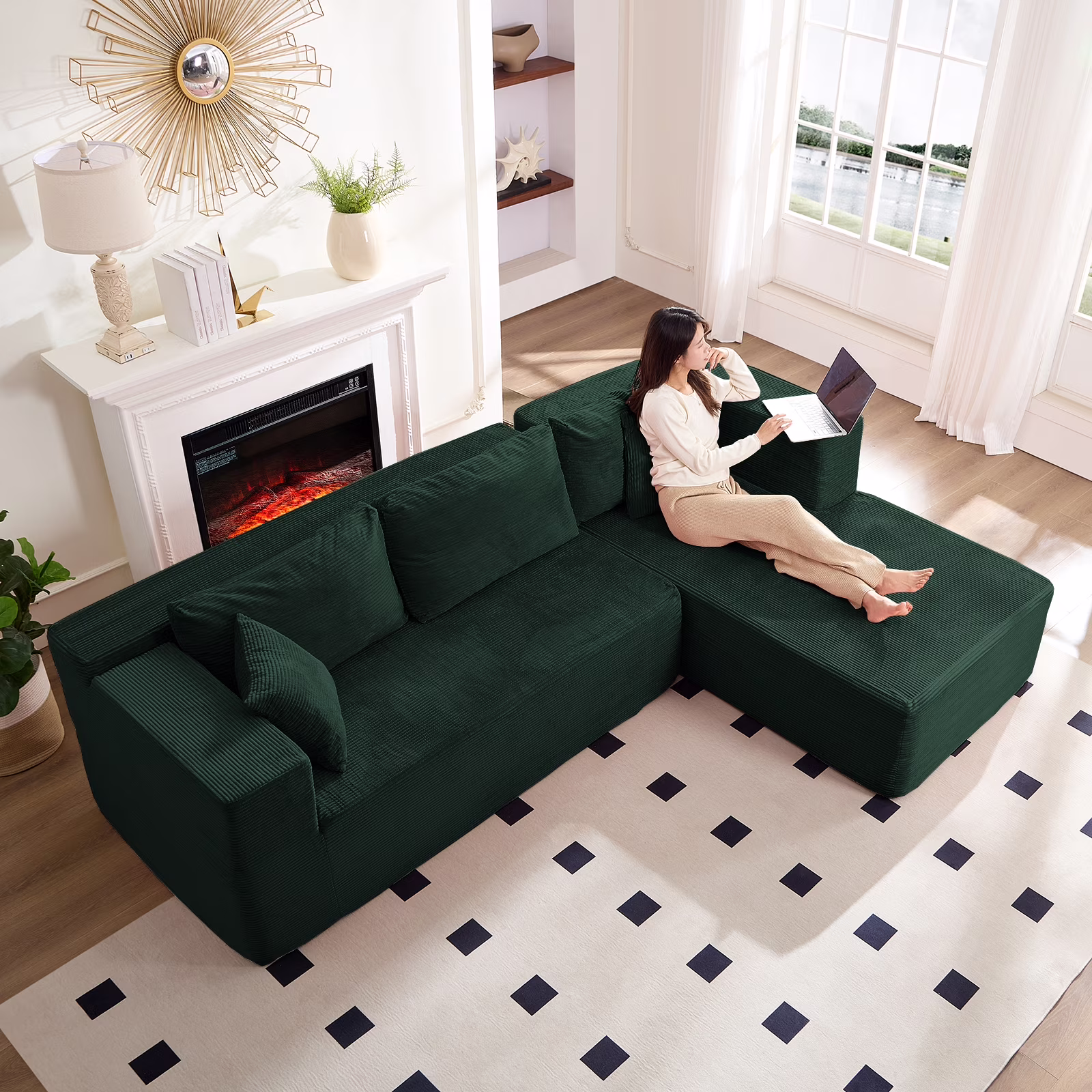 ZAFLY 106" Cloud Sectional Couch with Chaise, No Assembly Required L Shaped Sleeper Sofa, Oversized Deep Seat Modular Couches and Sofas for Living Room - Right, Black - Image 8
