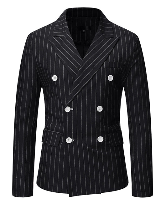 Business Striped Print Lapel Collar Double Breasted Blazer