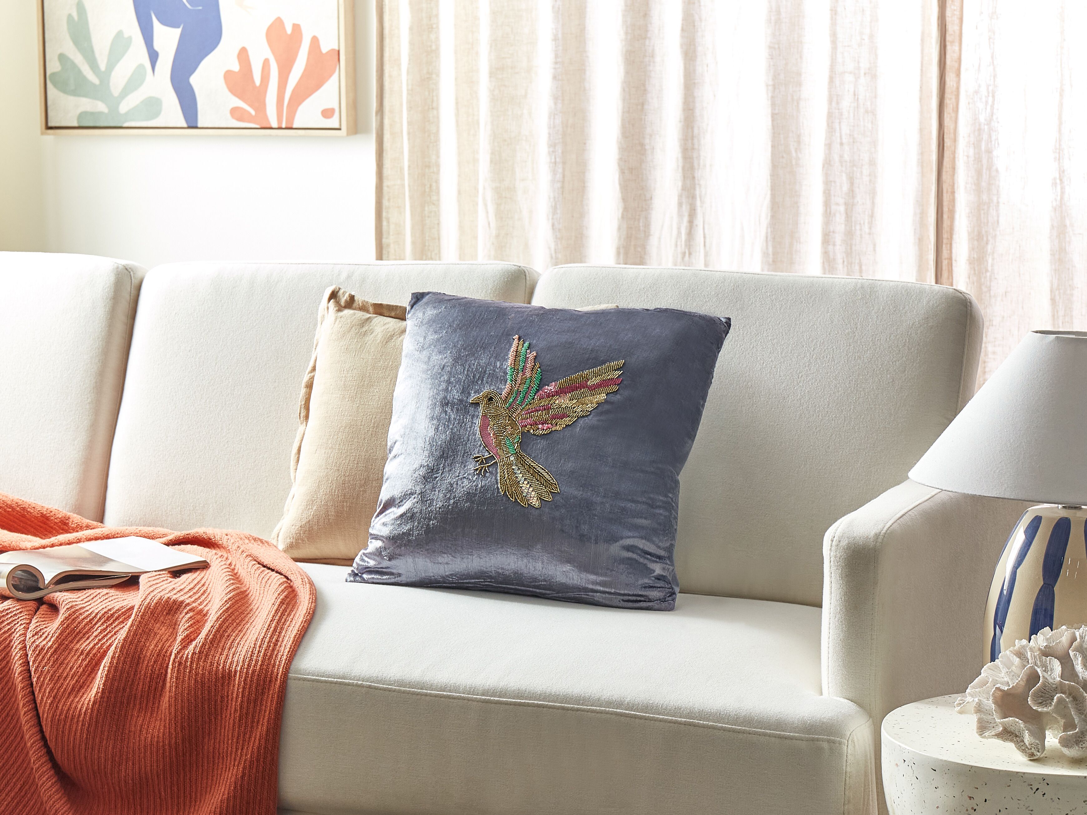 Throw Cushion RUELLIA Velvet 45 x 45 cm Grey Animal Pattern