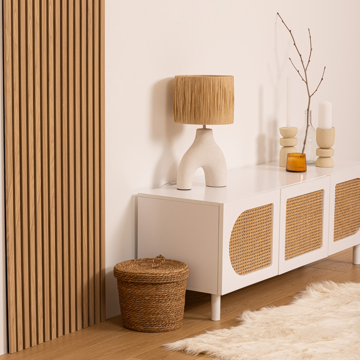 Decorative wall panel "Colva" Light oak effect, black background, 240x60 cm