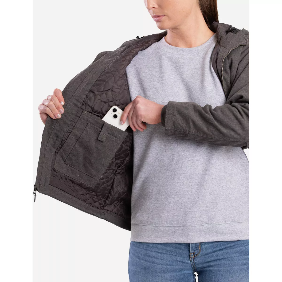 Berne Women's 2XL Titanium Heathered Duck Hooded Jacket