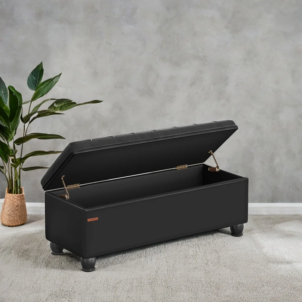 SONGMICS 46.5" Storage Ottoman Bench Storage Bench Bedroom Bench 330lb Load Capacity Solid Wood Legs Light Gray - Image 71