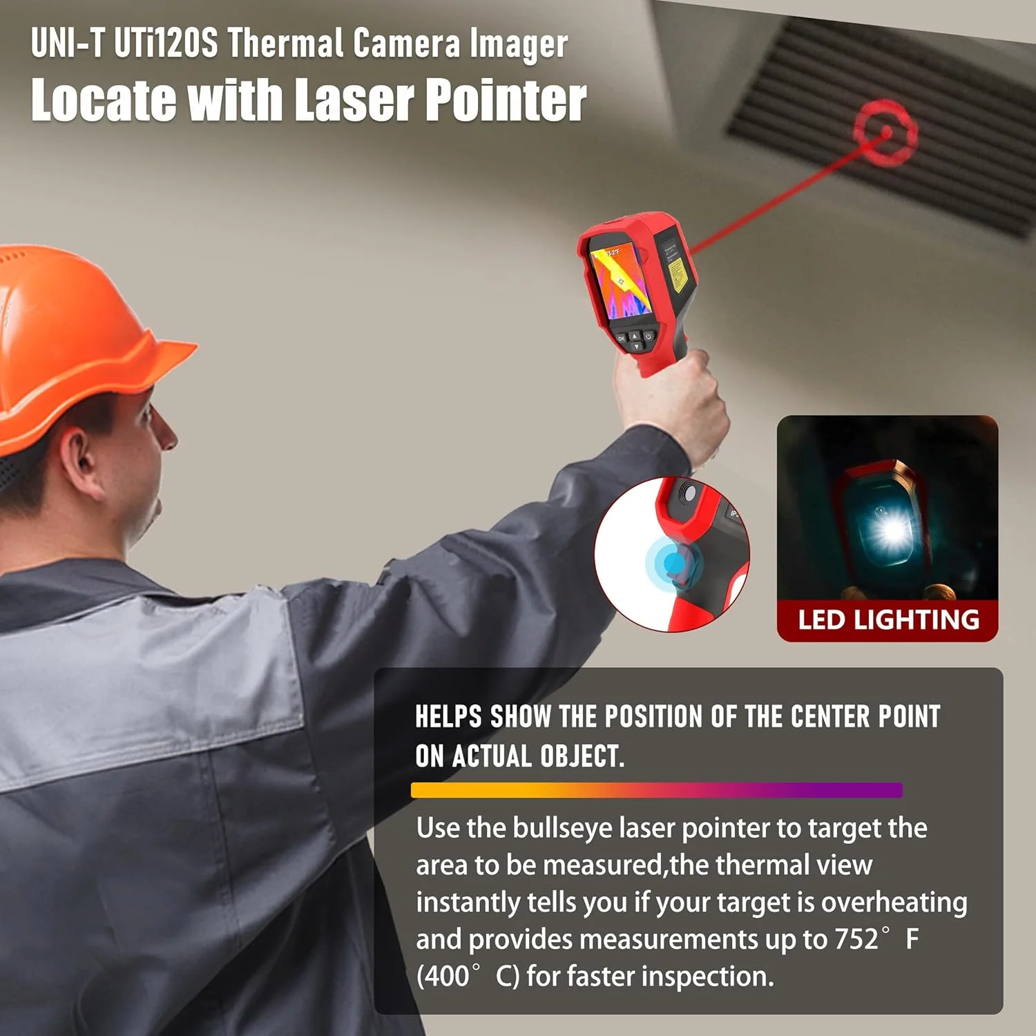 UNI-T UTI120S Thermal Imaging Camera 120x90 IR Resolution 10800 Pixels -20~400�� 2 Meter Drop Durability IP54 Rechargeable 16GB MicroSD - Image 2