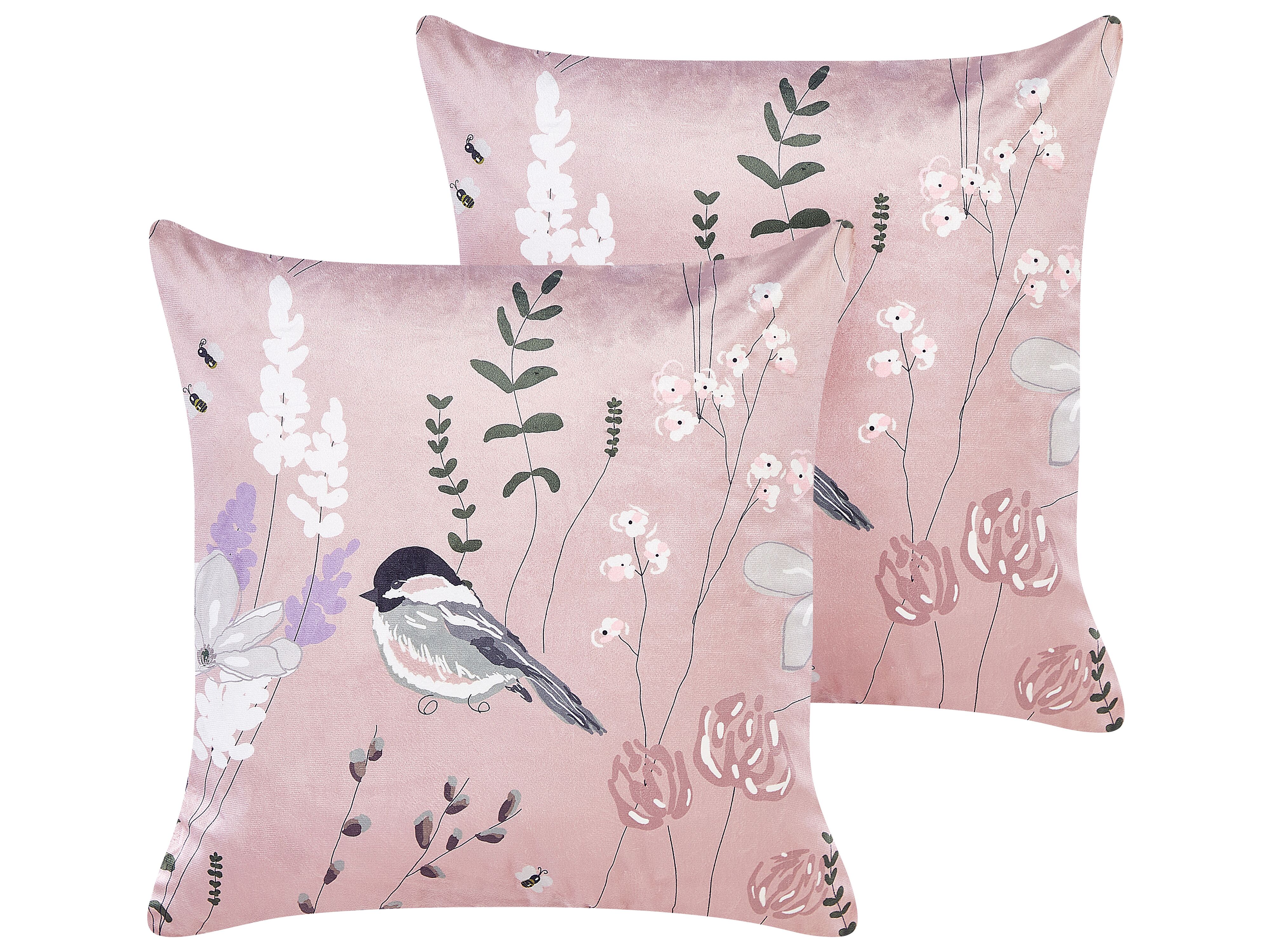 Set of 2 Decorative Cushions CYCLAMEN Velvet 45 x 45 cm Pastel Pink Floral Pattern