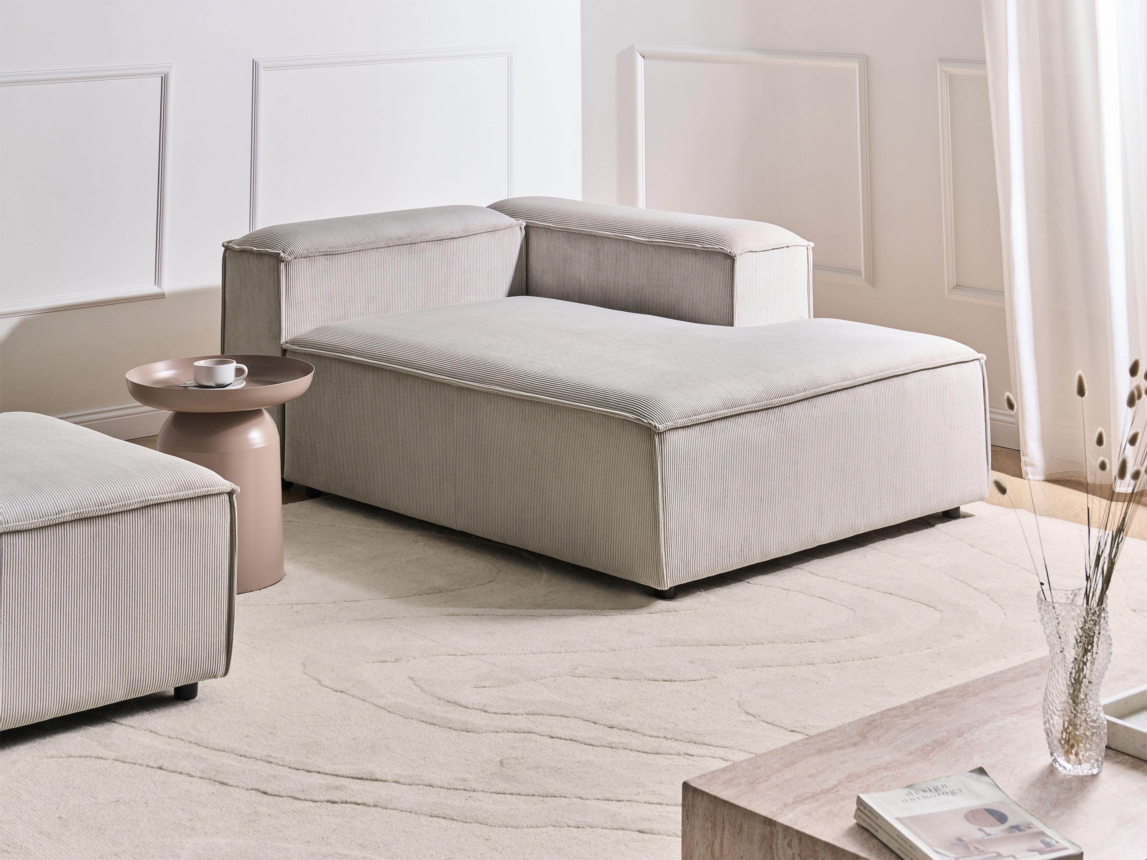 Left-Hand Chaise Lounge ARDAL Corduroy Taupe
