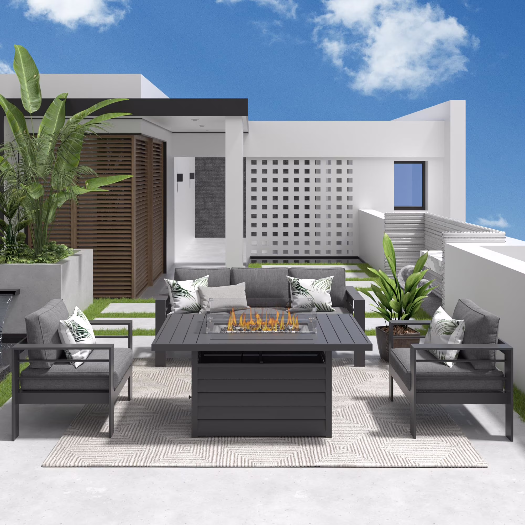 CozyHom 5 Pcs Outdoor Patio Aluminum Furniture Sofa Sets, Outside Patio Conversation Couch Sets With Table&Cushions for Garden Porch, Gray - Image 9