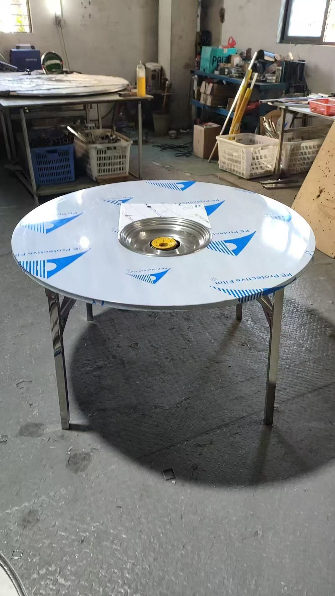 OEM Korean Restaurant Hotpot Round Square Folding Table Butane Gas BBQ Grill Round Foldable Stainless Steel Table Set