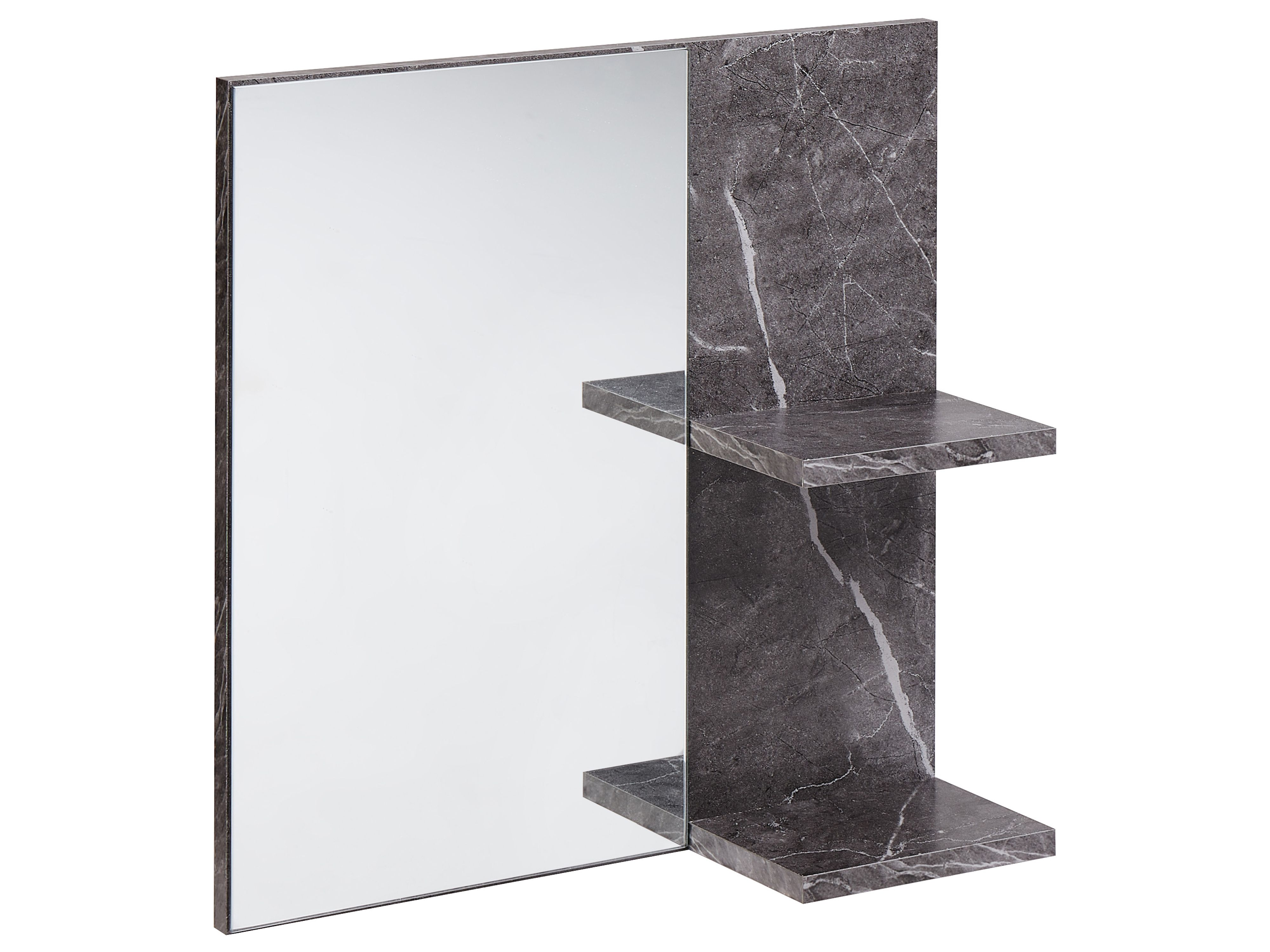 Wall Mirror with Shelf PELOTAS 45 cm 45 cm Marble/ Black