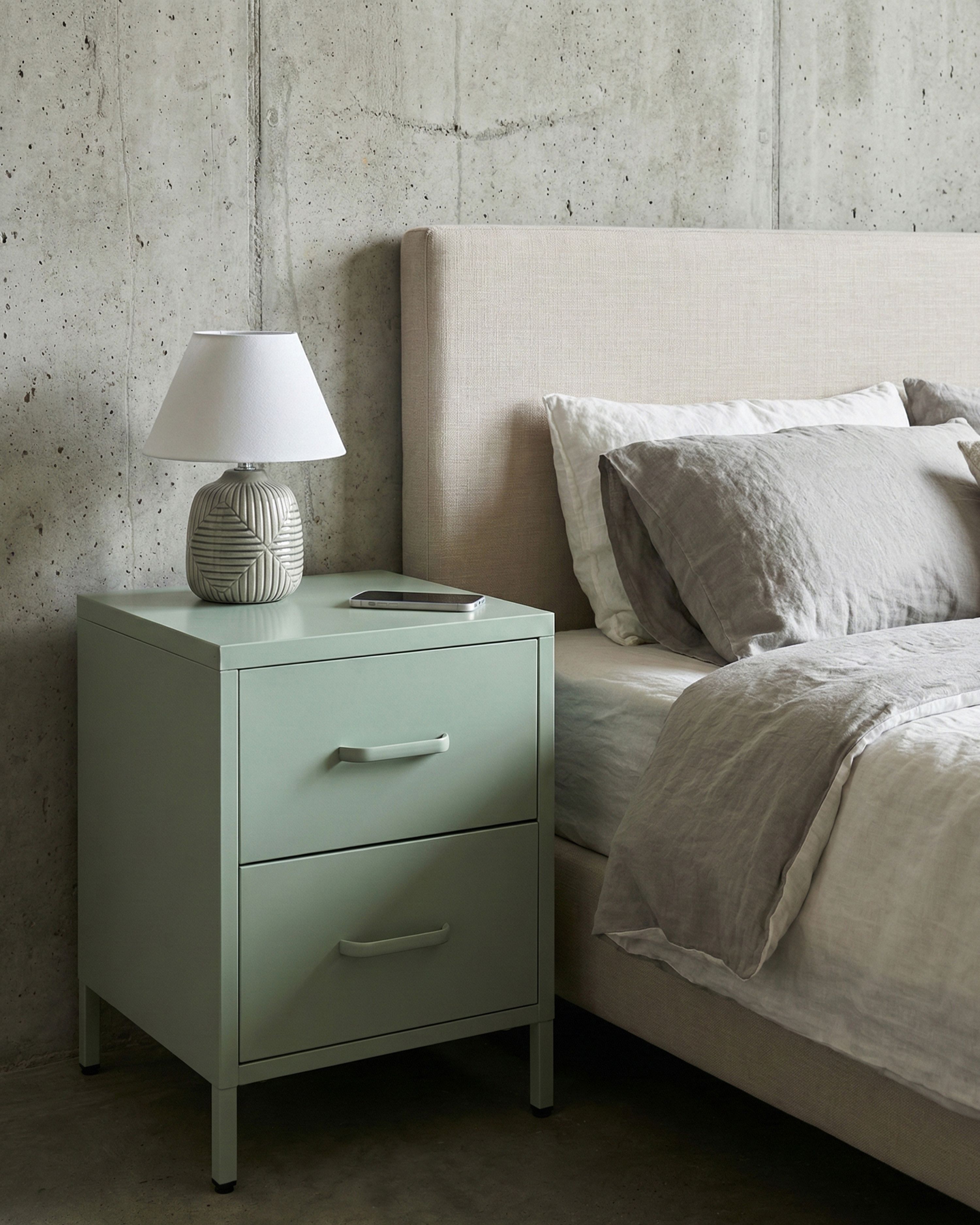 2 Drawer Bedside Table MALAVI Metal Mint Green