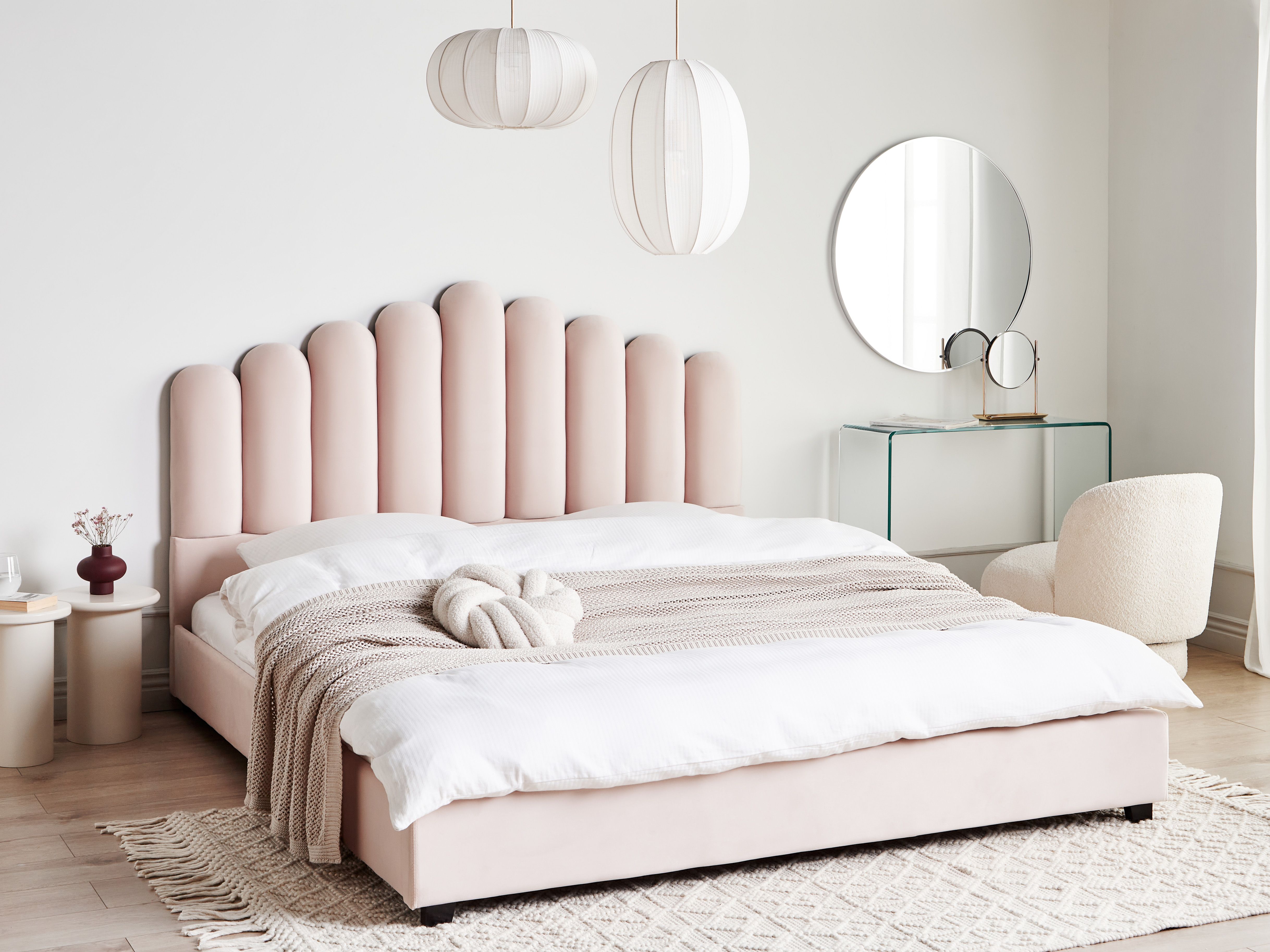 Waterbed Velvet VINCENNES 180 x 200 cm (EU Super King) Pastel Pink