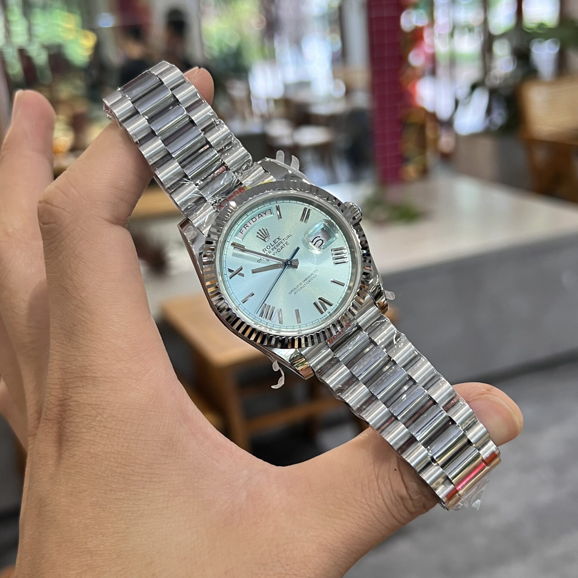 Rolex Day-Date 228236 Replica 1:1 Watch Ice Blue Dial GM Factory 40mm - Elite Watch Atelier