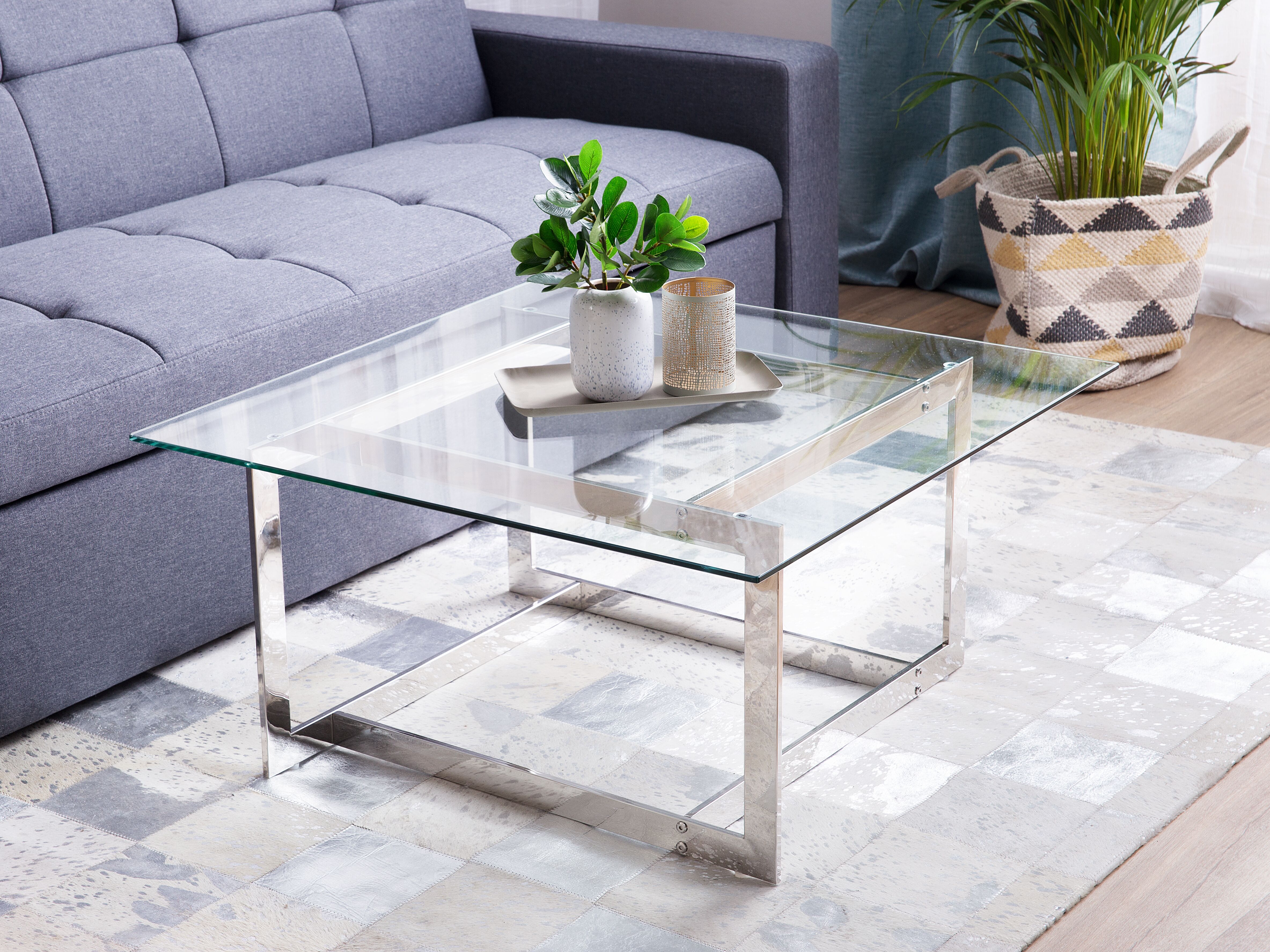 Coffee Table CRYSTAL Tempered Glass Silver