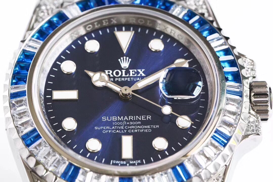 Rolex Submariner Customized with Diamonds-Blue Diamonds-40MM(1:1 replica) - Top club