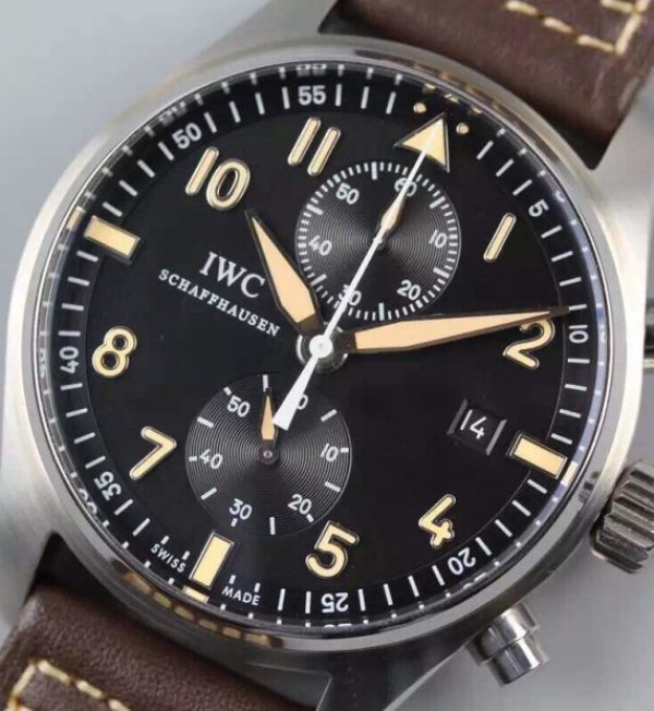 Replica IWC V6 Pilot Chrono IW387808 SS Black Dial A7750 - Top club