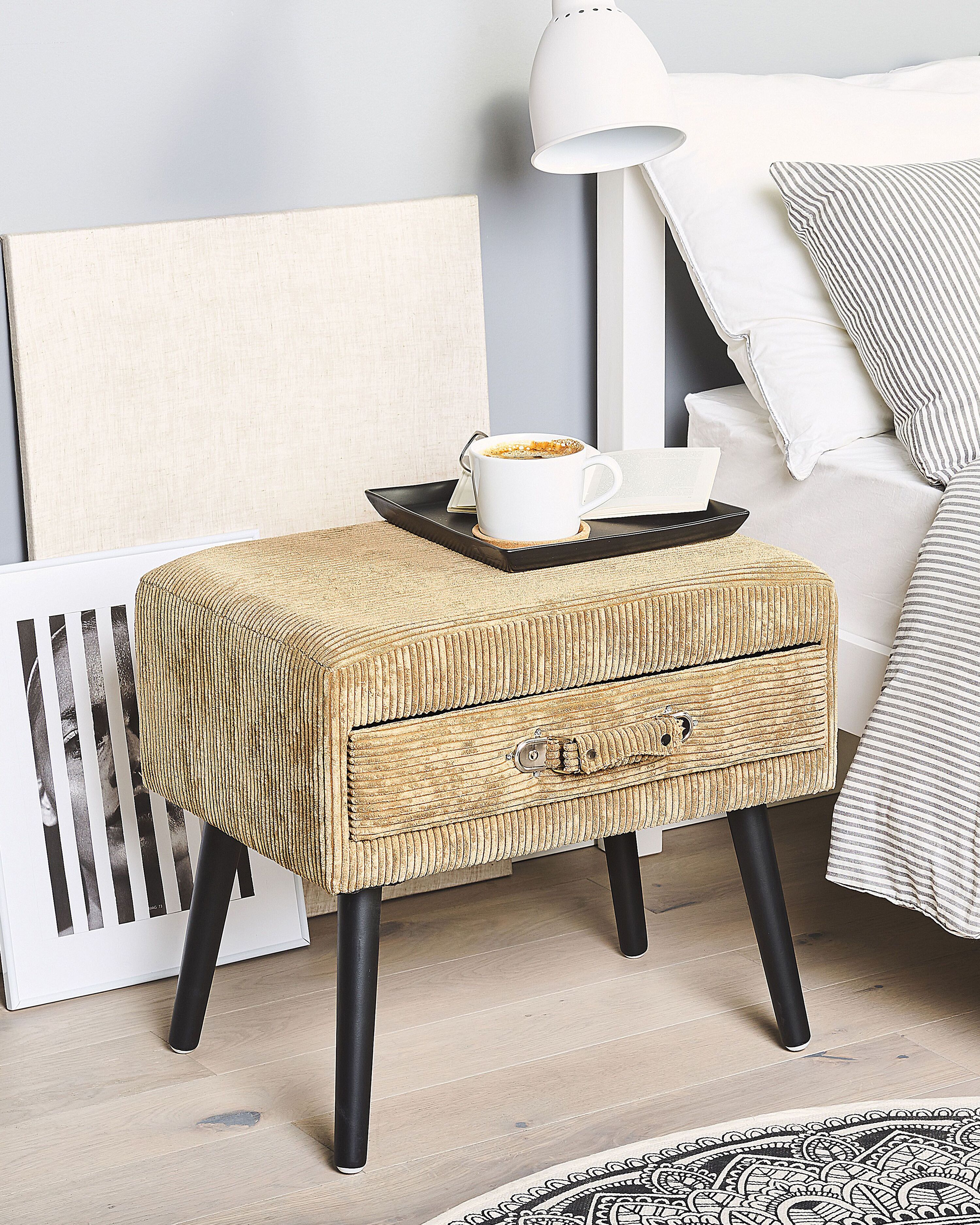 1 Drawer Bedside Table EUROSTAR Corduroy Sand Beige