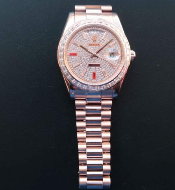 Replica Rolex Noob Day-Date 218399 RG Full Diamonds A3255 - Elite Watch Atelier