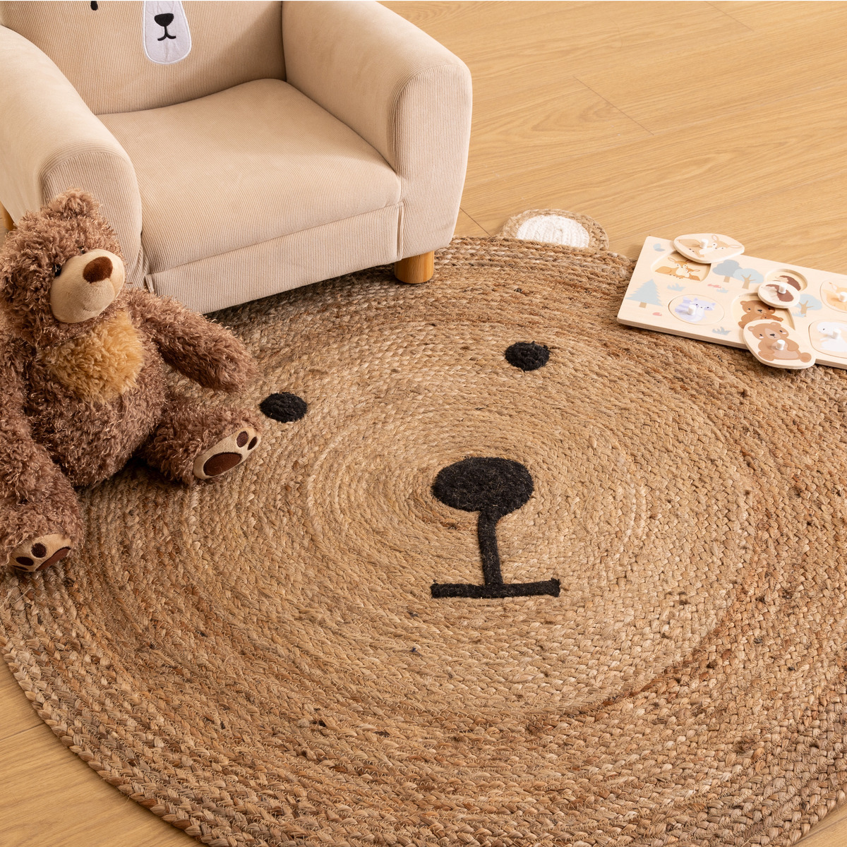 Kids rug "Bear" Jute, D.100 cm