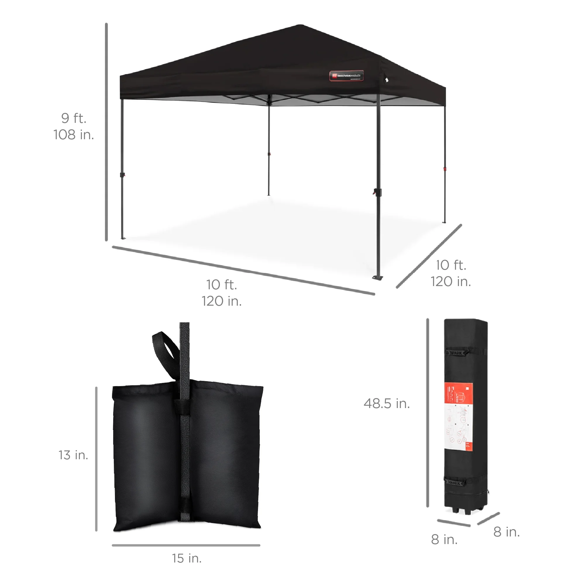 Best Choice Products 10x10ft Easy Setup Pop Up Canopy w/ 1-Button Setup, Wheeled Case, 4 Weight Bags - White - Image 280