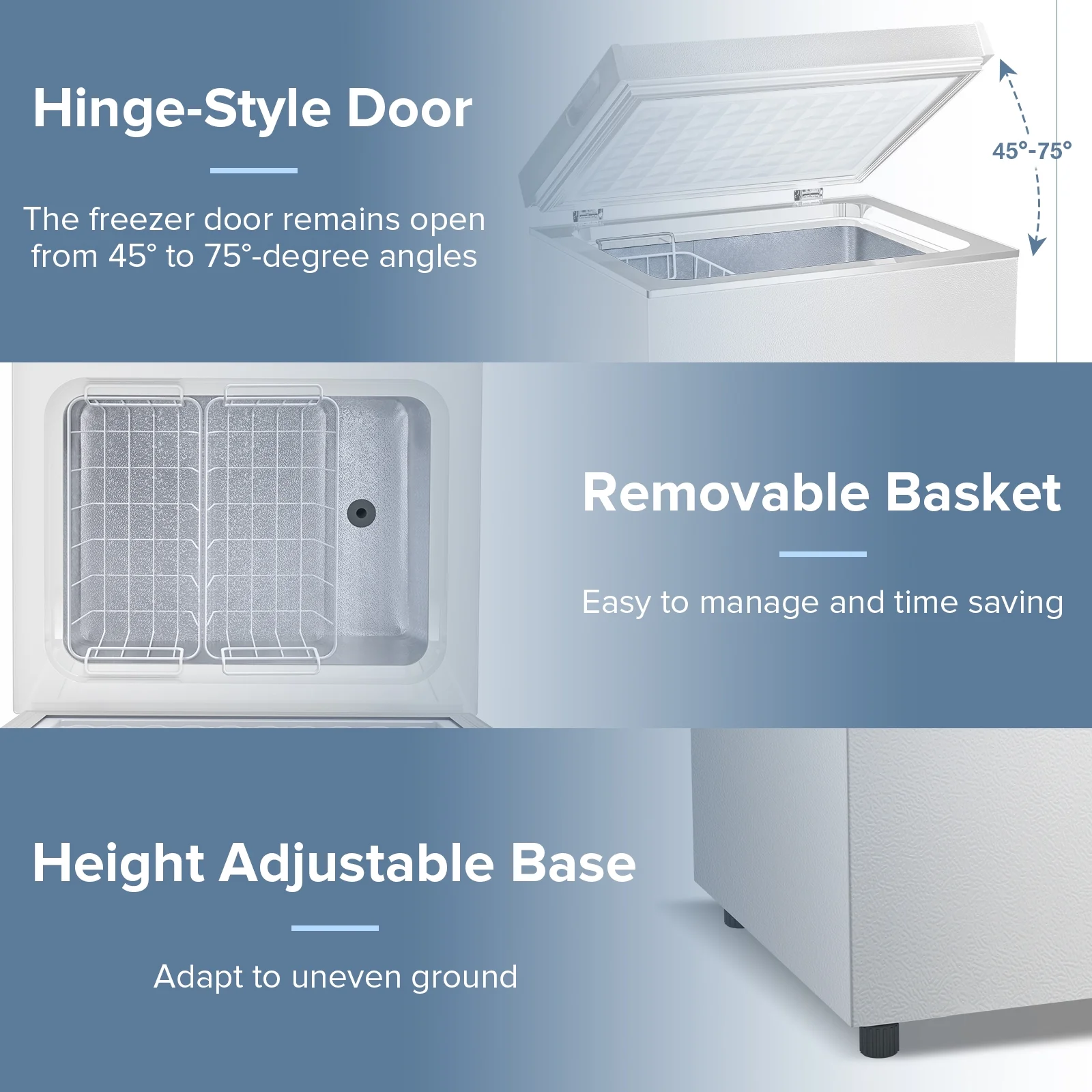 Auseo Mini Freezer Chest 3.5 cu ft, Black Deep Freezer & Side Handle, Compact Freezer with 7 Gear Adjustable Temperature, Removable Storage Basket*2, Energy Saving - Image 15