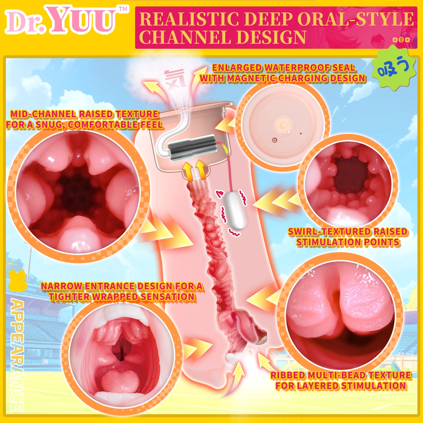 textured mouth masturbator canal with narrow entry beads bumps and swirl end