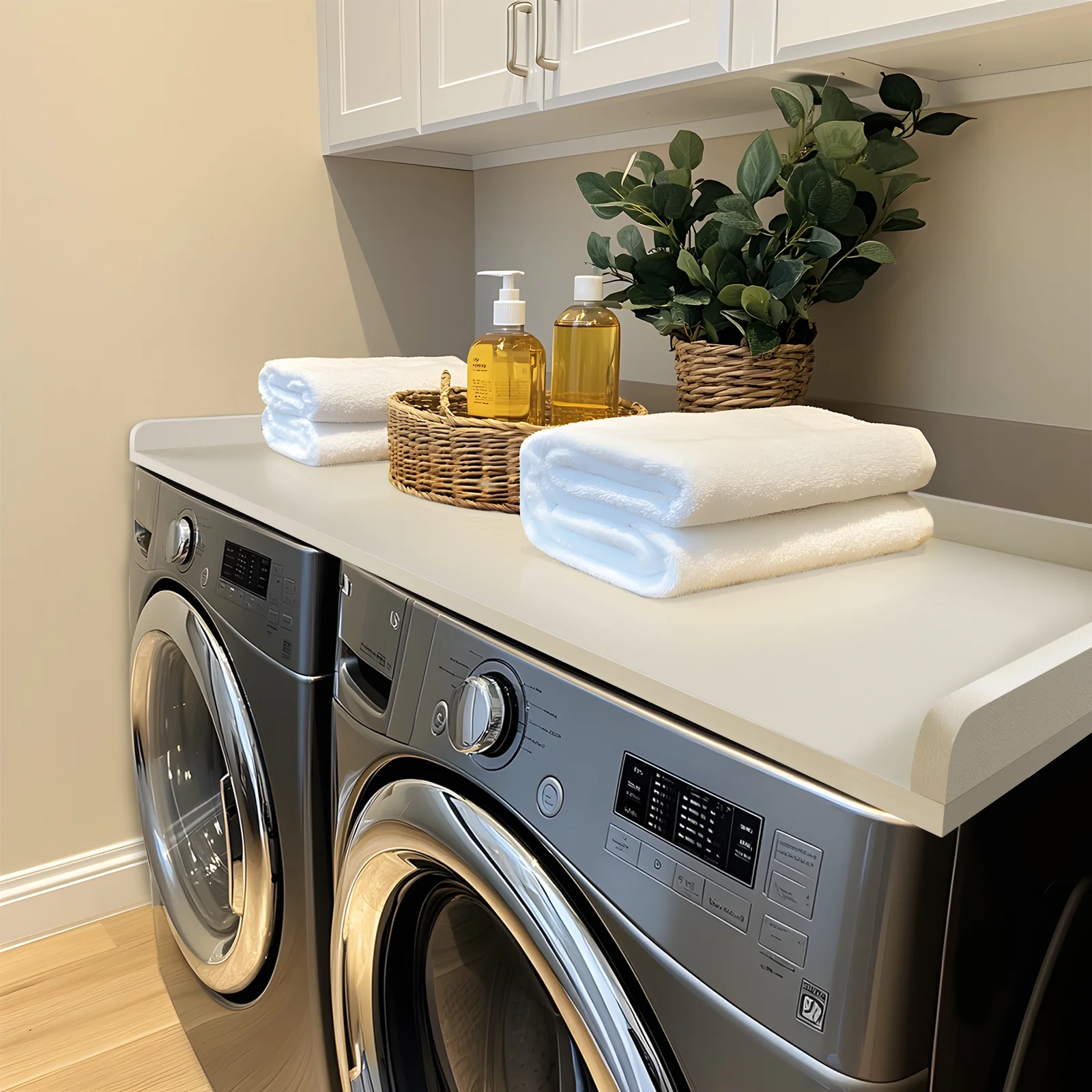 Kaboon Washer Dryer Countertop with Edge Rails, 27.5" x 54", Light Walnut - Image 45