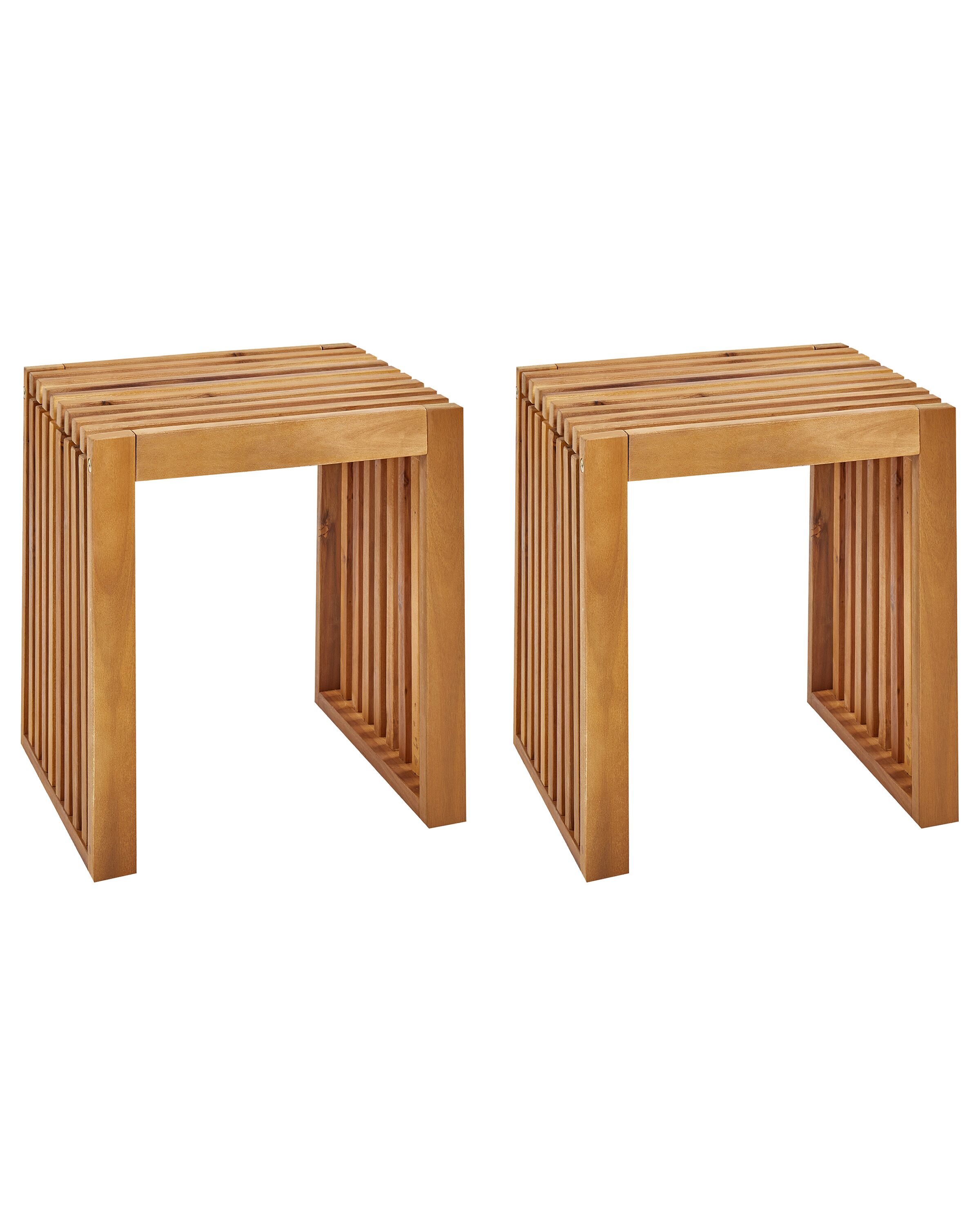 Set of 2 Garden Stools BELLANO Acacia Wood Brown