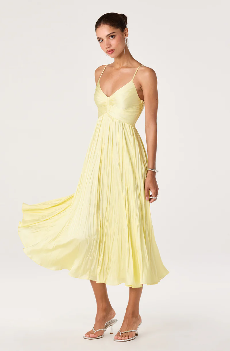 Maeve Pleated Midi Dress - yellow
