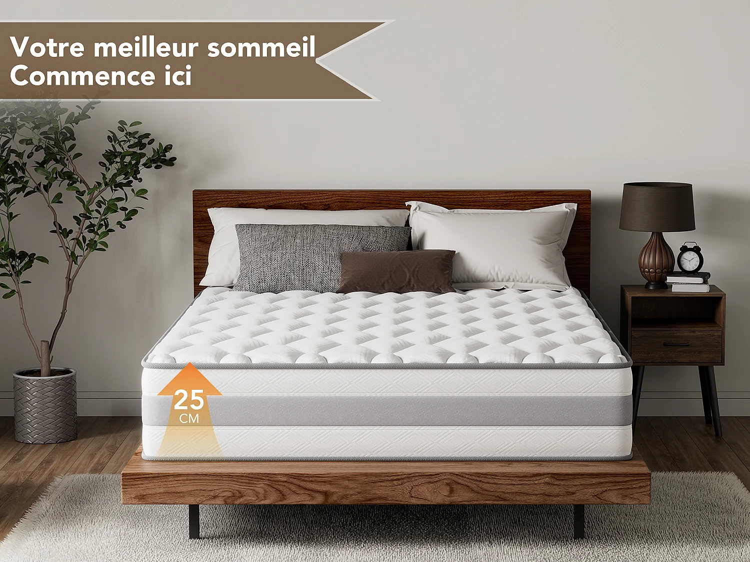 Matelas 140 x 190 cm ressorts ensachés 7 zones, soutien équilibré, mousse confort ép. 25 cm - HOMAVO