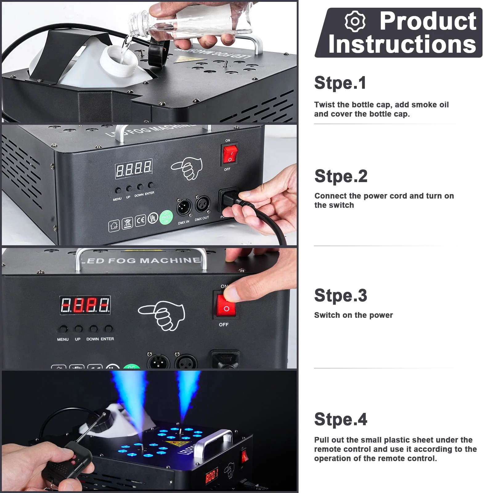 Smoke Machine Fog Machine 2000W Double-tube Adjustable DMX512 RGB 3-in-1 Led Stage Smoke Machines for Party/ Wedding/ Stage - Image 2 Smoke Machine Fog Machine 2000W Double-tube Adjustable DMX512 RGB 3-in-1 Led Stage Smoke Machines for Party/ Wedding/ Stage - Image 2