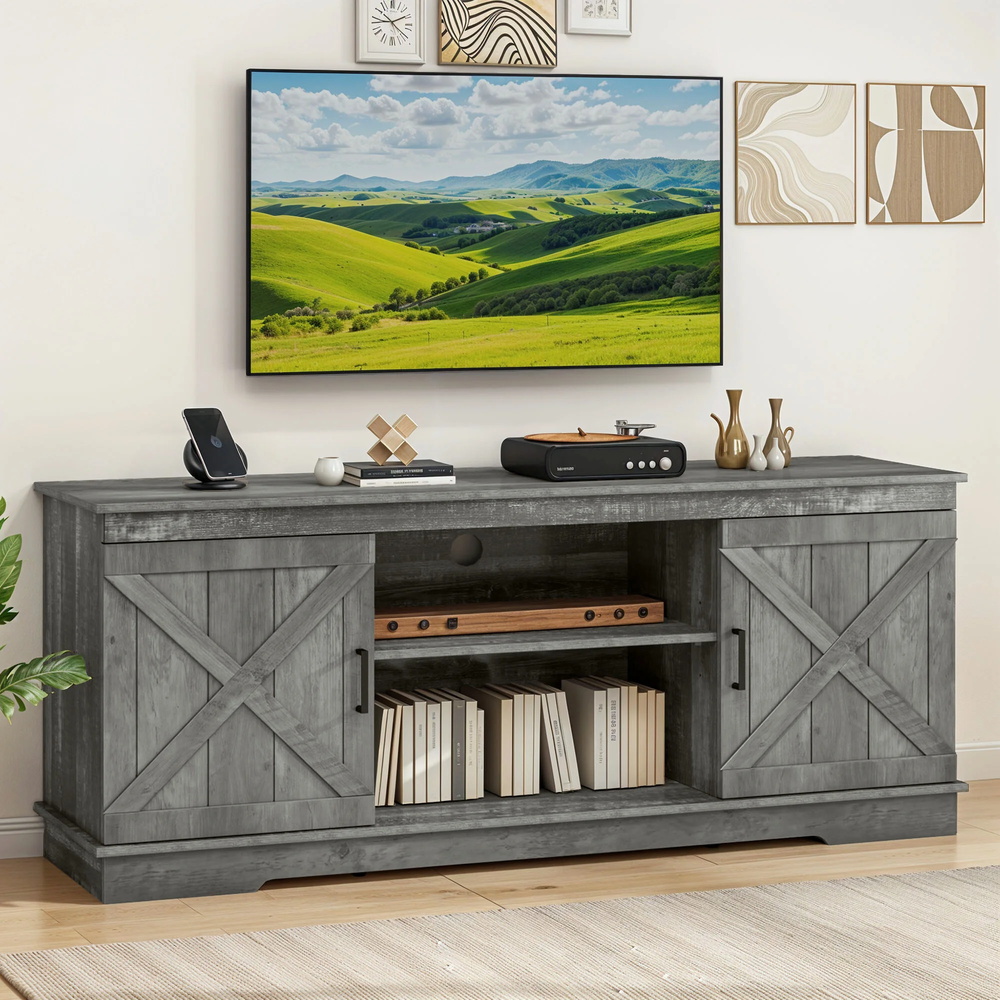 Dextrus Farmhouse TV Stand for 65 inch TV, Entertainment Center for Living Room, TV Media Console Cabinet, Grey Wash - Image 25