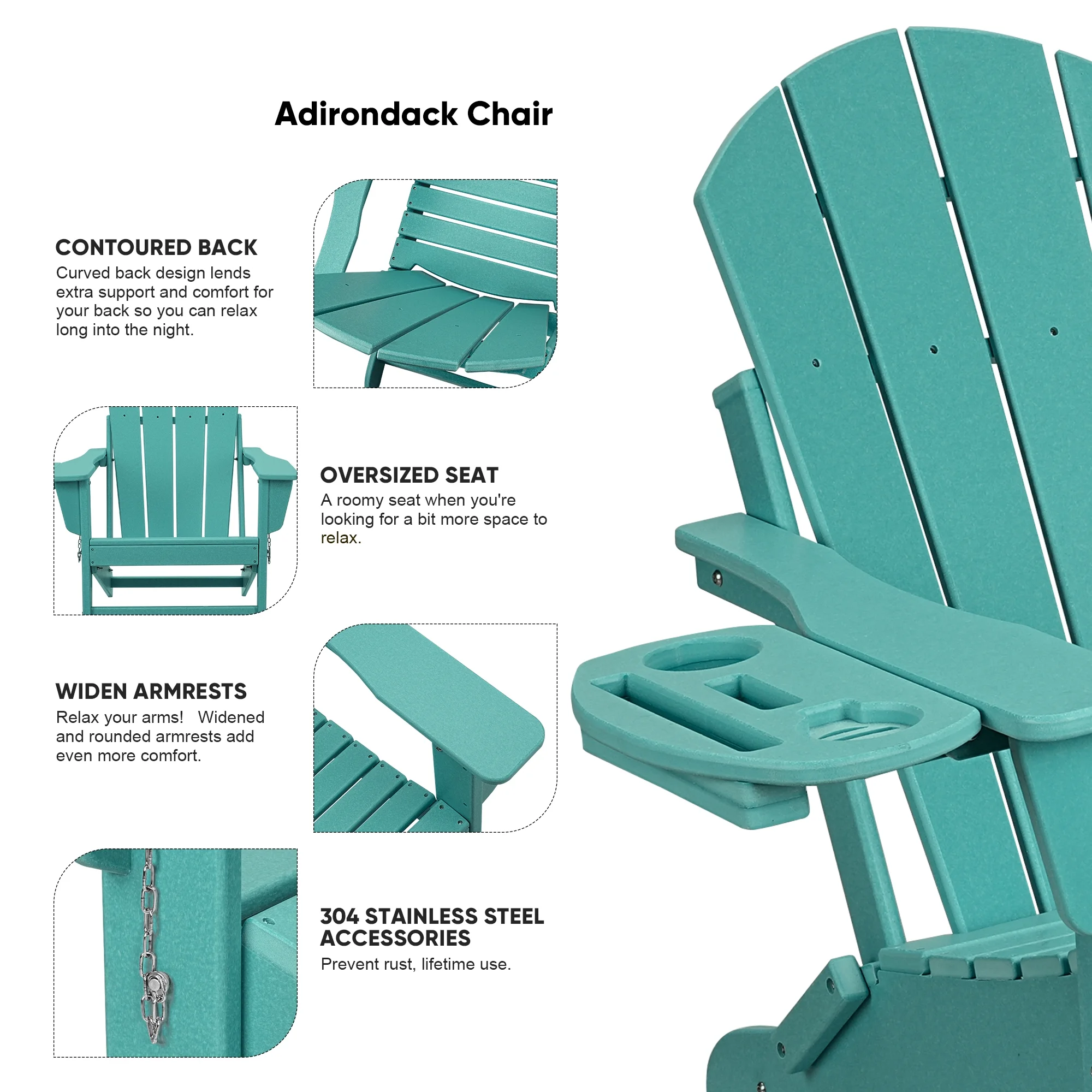 FOOWIN HDPE Plastic Adirondack Chairs Set of 4, Black - Image 41