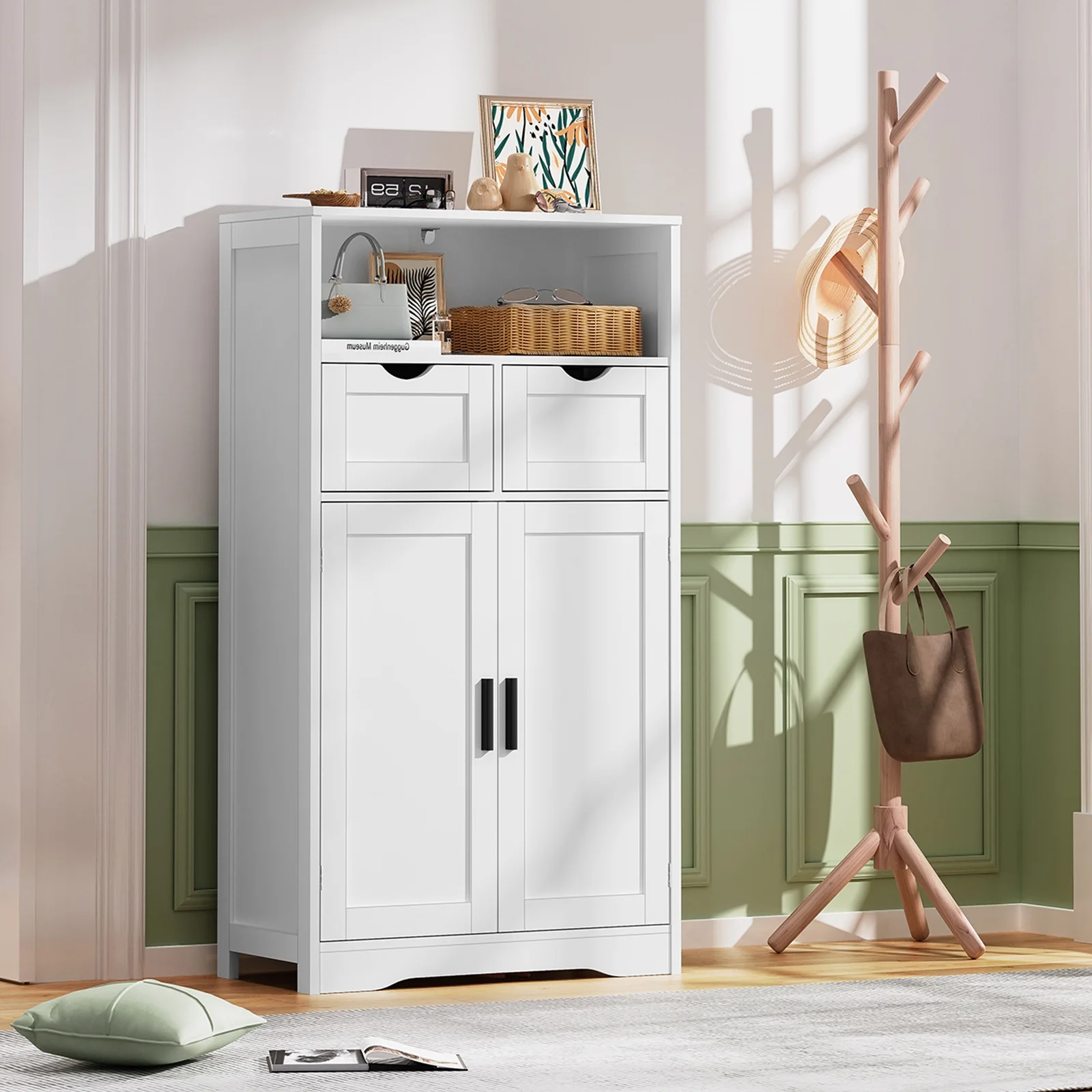 FANGSUM Rattan Storage Cabinet with 2 Drawers & 2 Shelves, Floor Cabinet for Living Room - Image 28