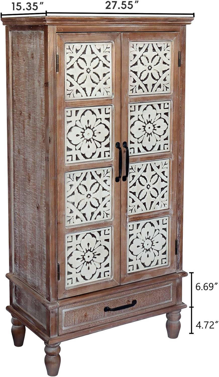 French Country Side Cabinet - Vintage 2 Door Wood Cabinet with Storage, Accent Furniture for Living Room, Kitchen & Entryway, Tall Cabinet Storage (55.11