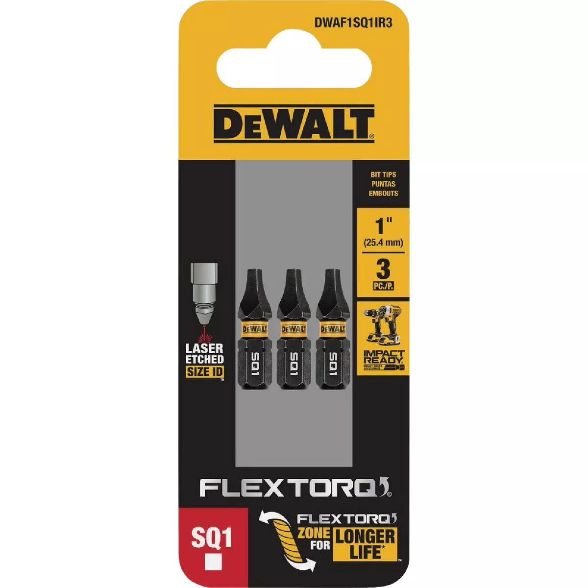 DEWALT FlexTorq 1 In. #1 Square Impact Screwdriver Bit (3-Pack)