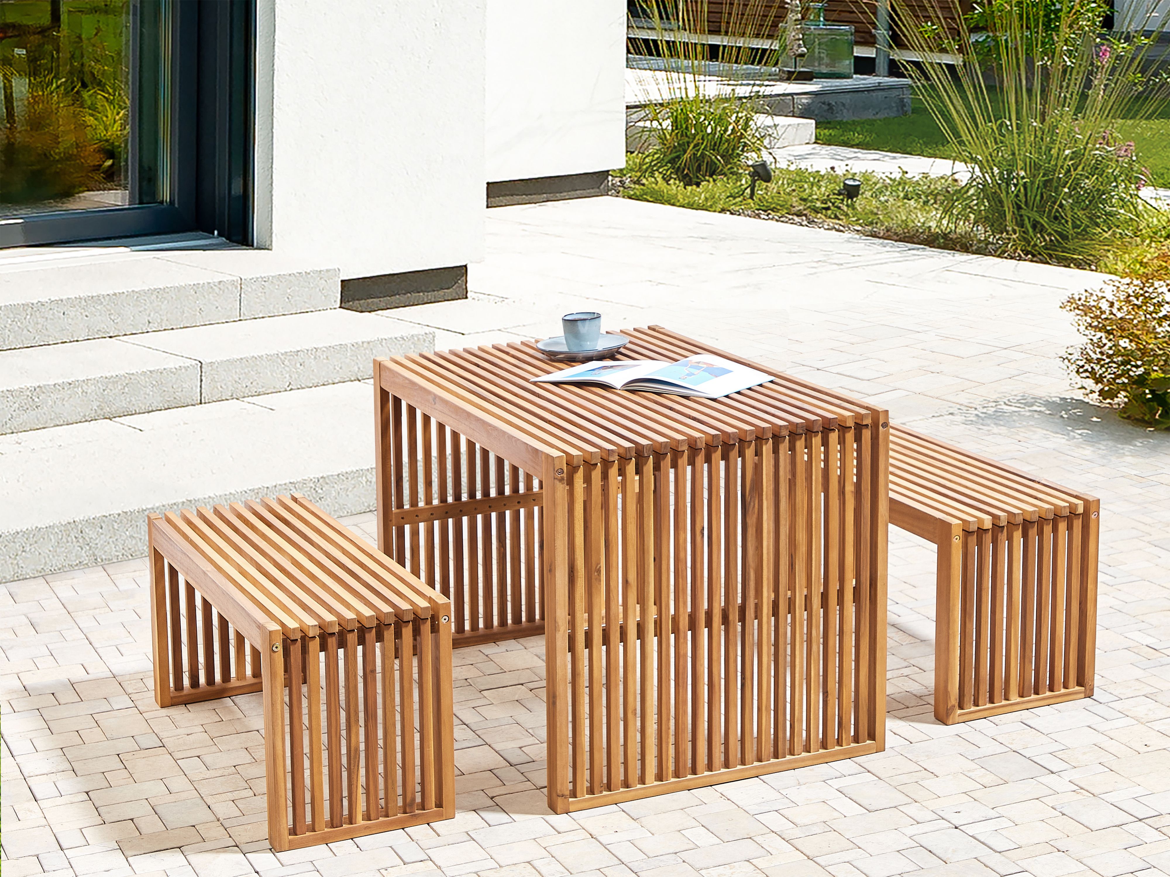 Set of 2 Garden Benches SULZANO 150 cm Acacia Wood Brown