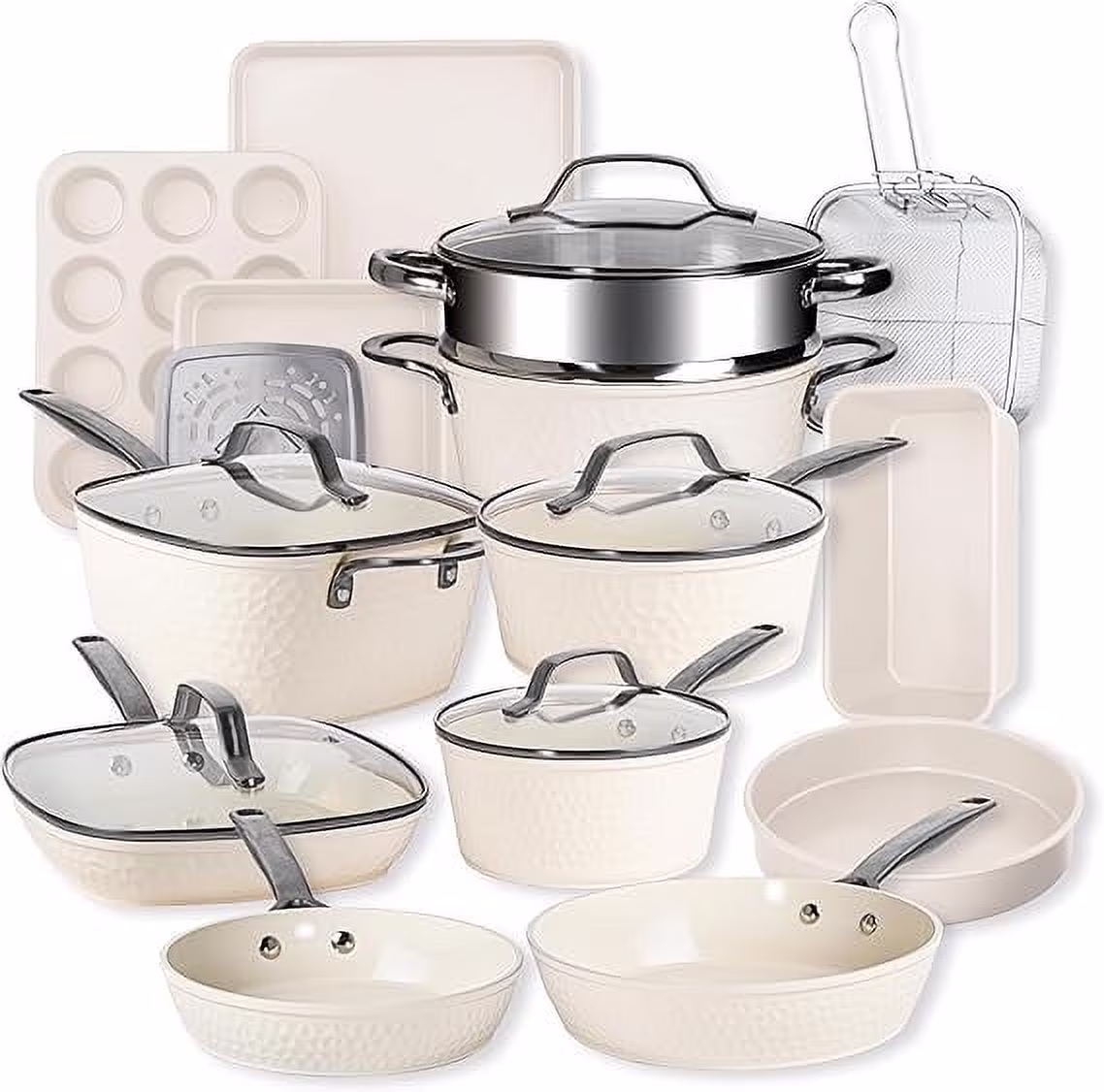 Gotham Steel Hammered 20 Pc Ceramic Cookware Set Nonstick, Induction Pots and Pans Set, Non Toxic Cookware Sets, Oven & Dishwasher Safe - Copper - Image 5