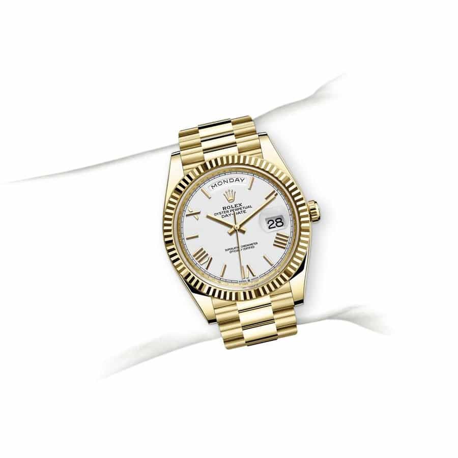 Rolex Day-Date II Collection Gold Silver White Dial 218238 Replica - Top club