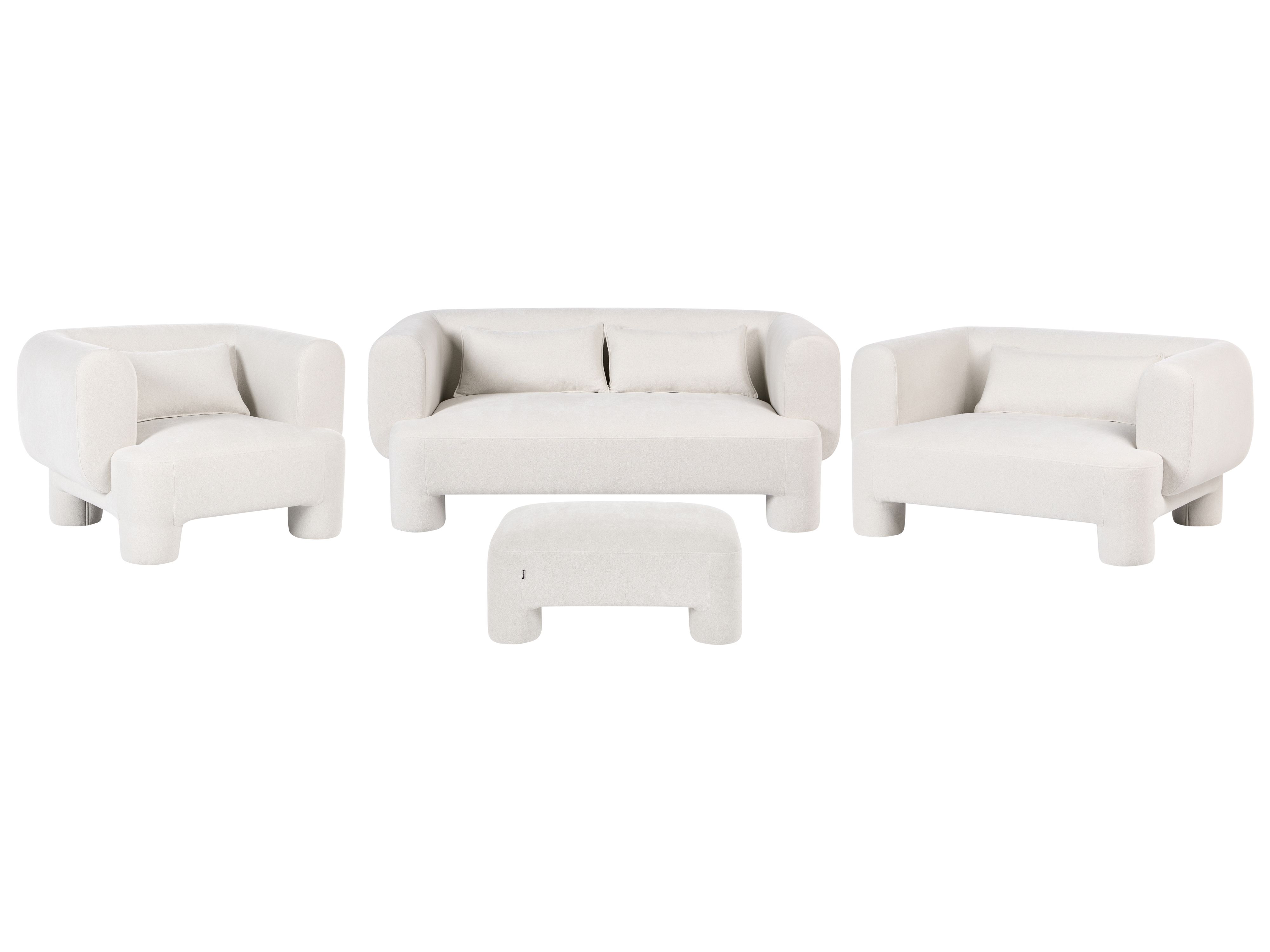 Living Room Set 6 Seater HOGBO Fabric White with Ottoman