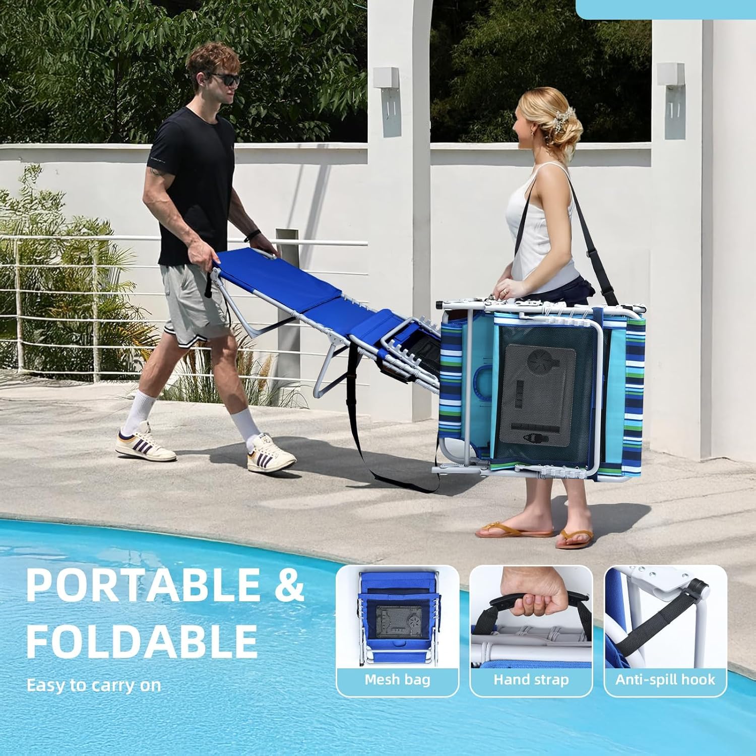 Yestomo 3-in-1 Outdoor Sun Tanning Lounge Chair, Blue, 330lbs Capacity - Image 7 Yestomo 3-in-1 Outdoor Sun Tanning Lounge Chair, Blue, 330lbs Capacity - Image 7
