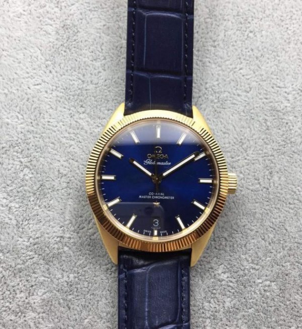 Replica Omega Globemaster Master Chronometer YG Case Blue Dial Leather Strap A8900 - Top club