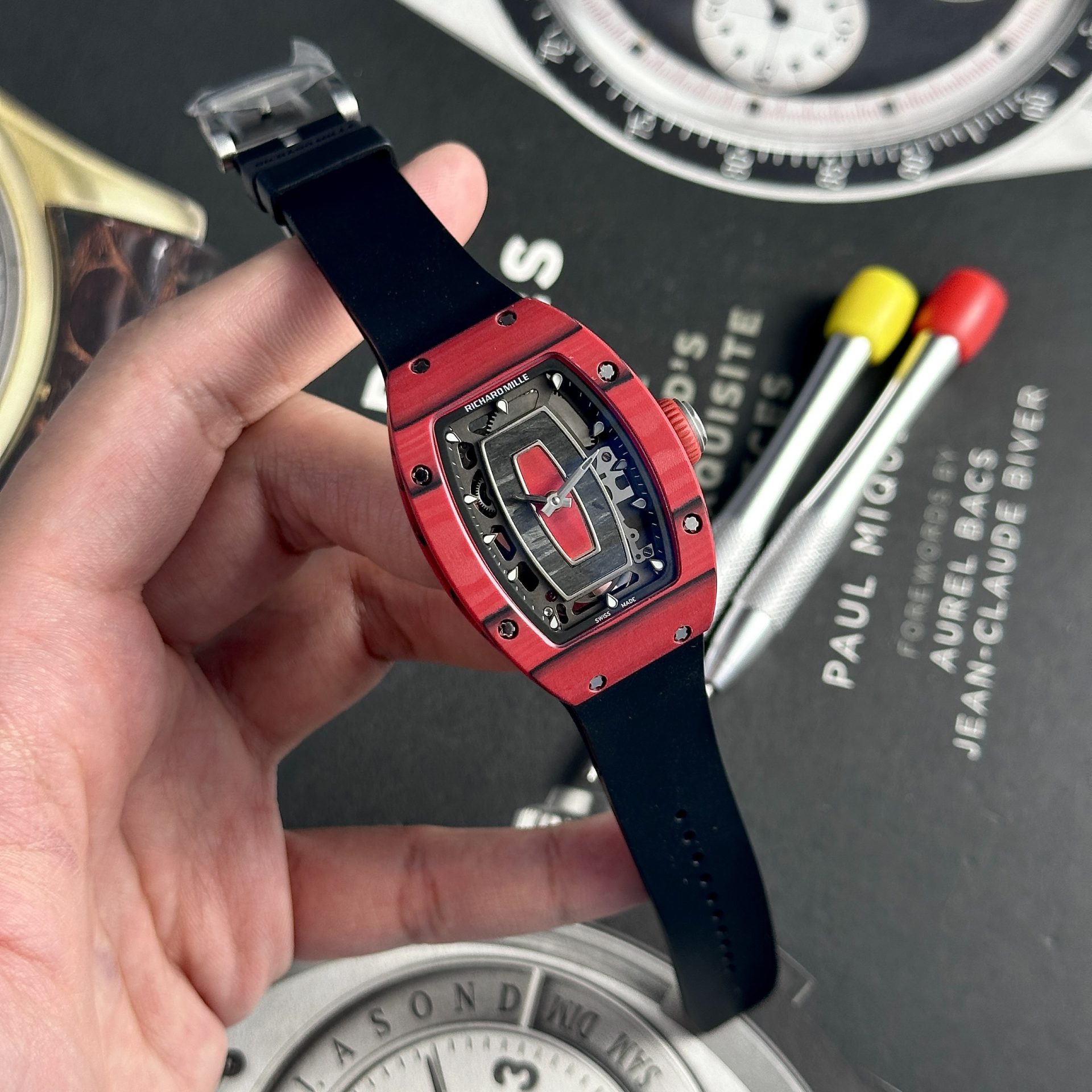 Richard Mille Replica Watches RM07-01 Red Carbon Rubber Strap 32x46mm - Elite Watch Atelier