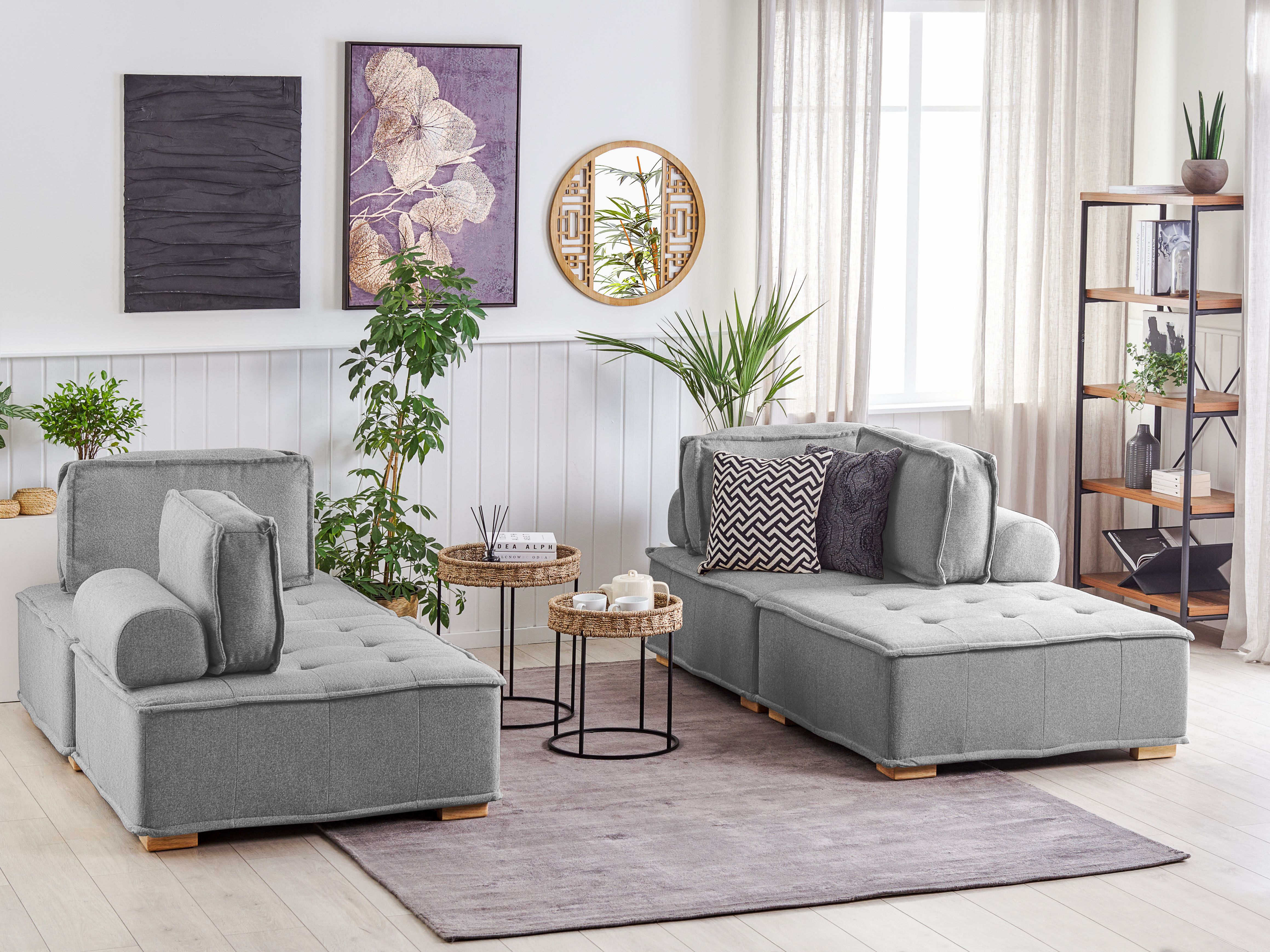 Modular Living Room Set 4 Seater TIBRO Fabric Grey