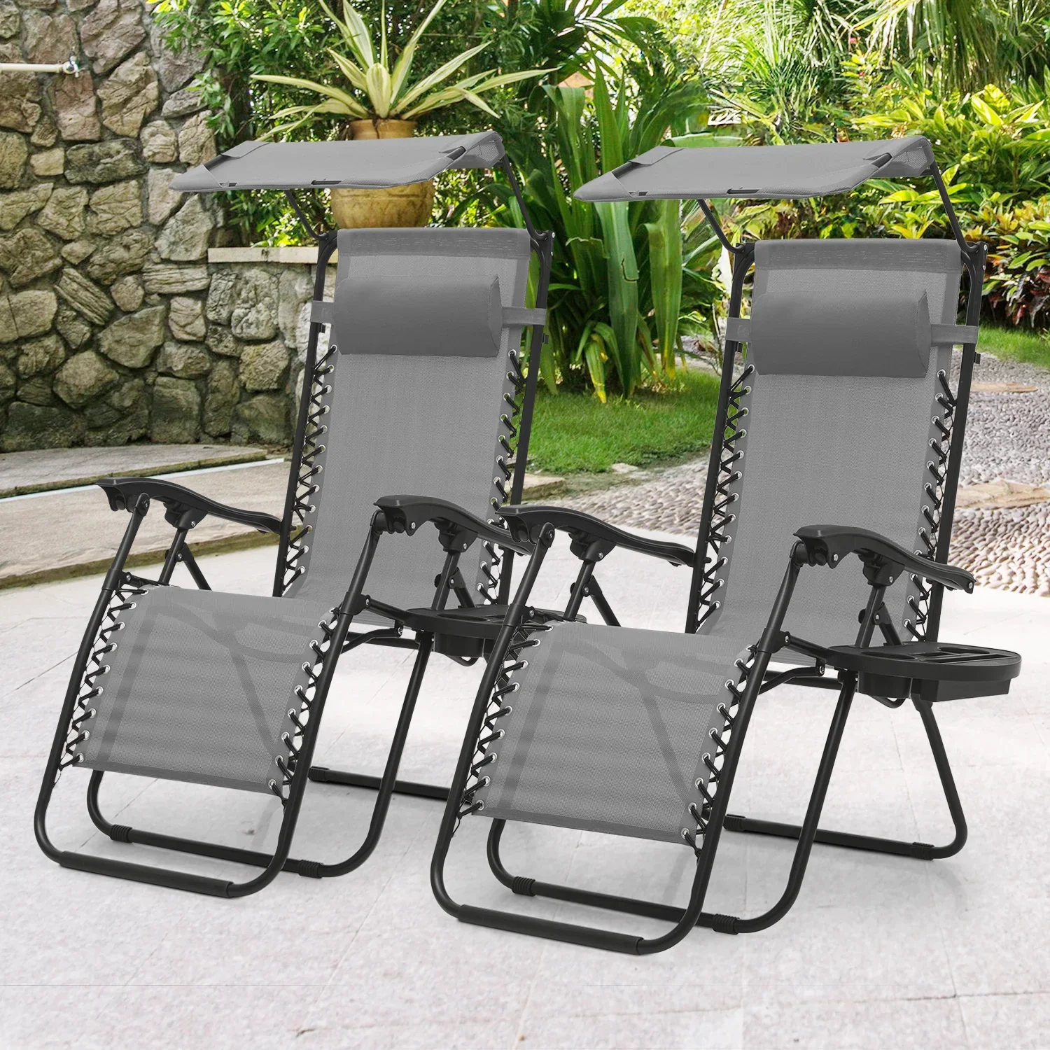 MoNiBloom Zero Gravity Reclining Chairs Set Of 2 With Canopy Shade And Headrest, Black - 330 lbs - Image 91 MoNiBloom Zero Gravity Reclining Chairs Set Of 2 With Canopy Shade And Headrest, Black - 330 lbs - Image 91